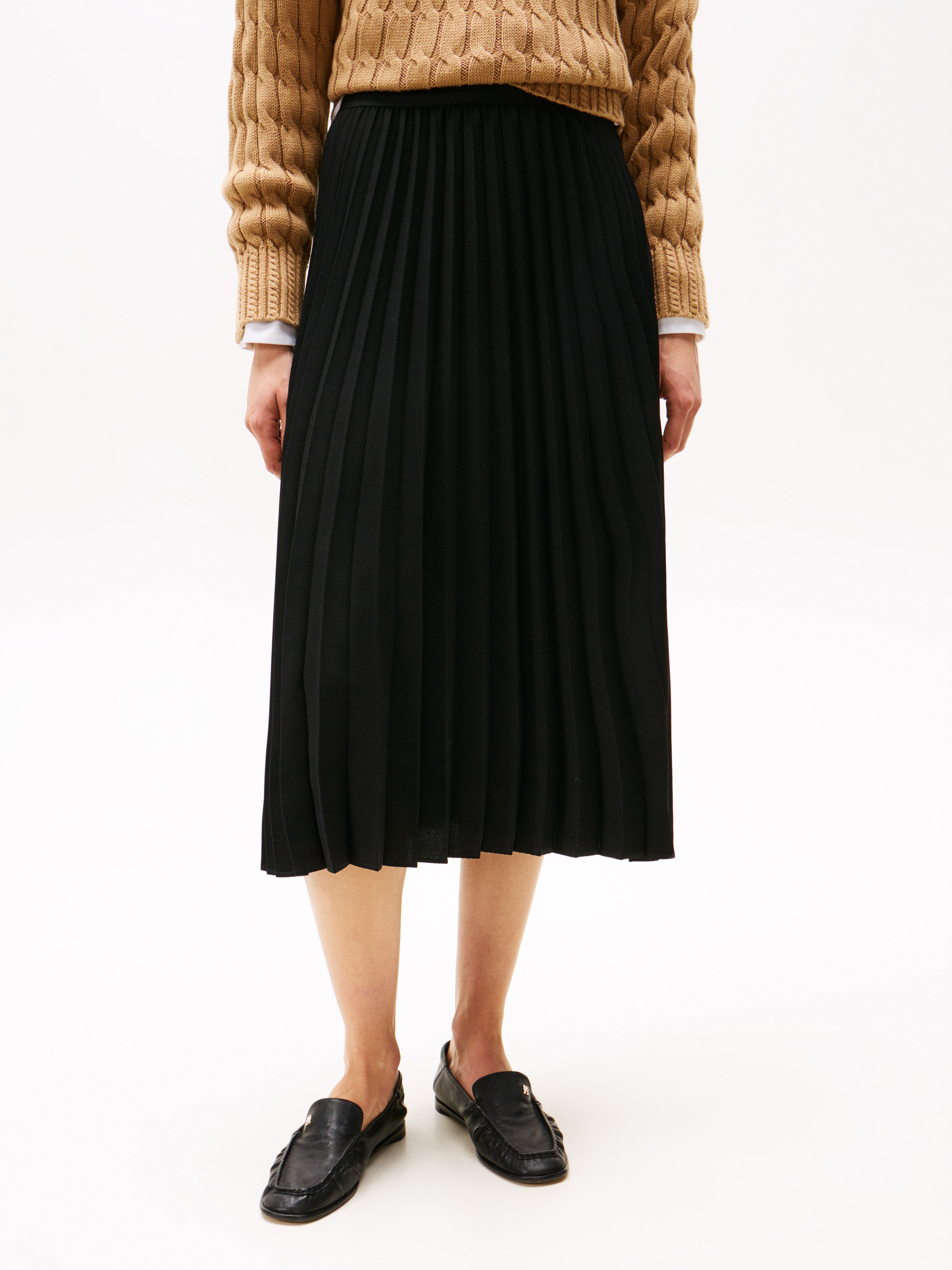 Logo Waistband Pleated Midi Skirt