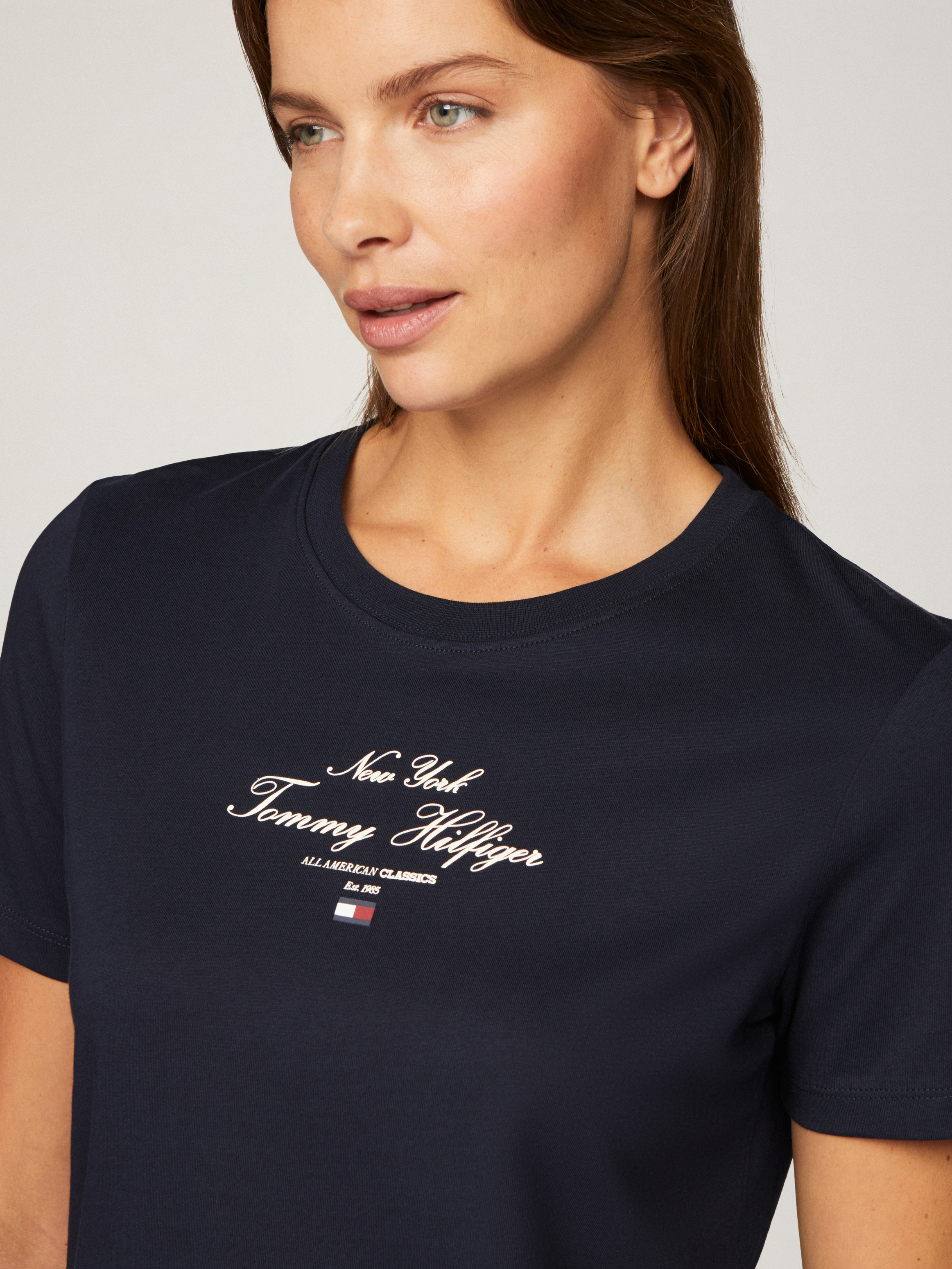 売れ筋商品|||トミー ヒルフィガー Tシャツ レディース トップス SCRIPT TEE - Print T-shirt - dark night navy Tommy Hilfiger SCRIPT TEE UNISEX - T-shirt con stampa - dark