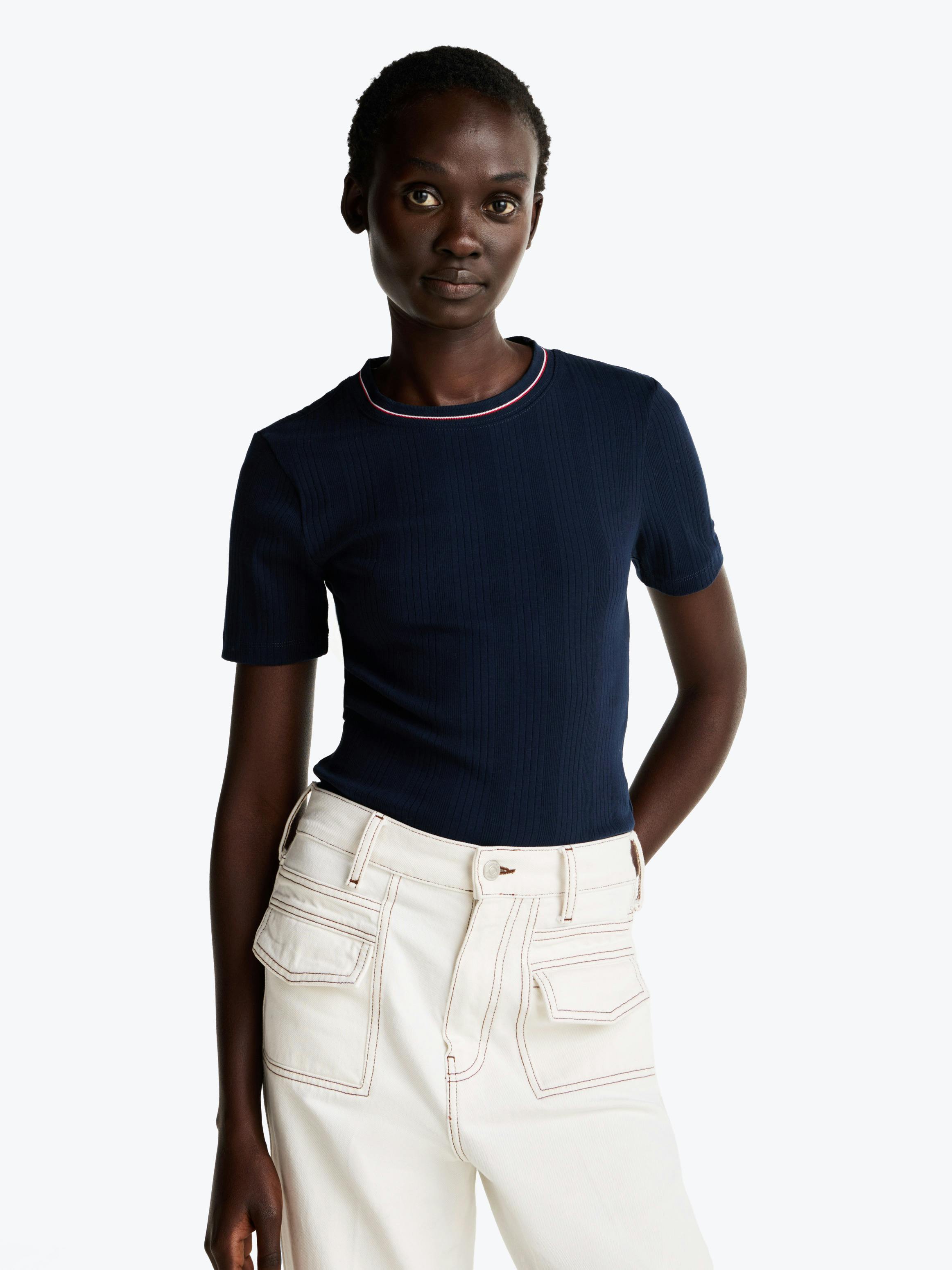 Rib-Knit Contrast Collar Slim T-Shirt | T-Shirts | Tommy Hilfiger