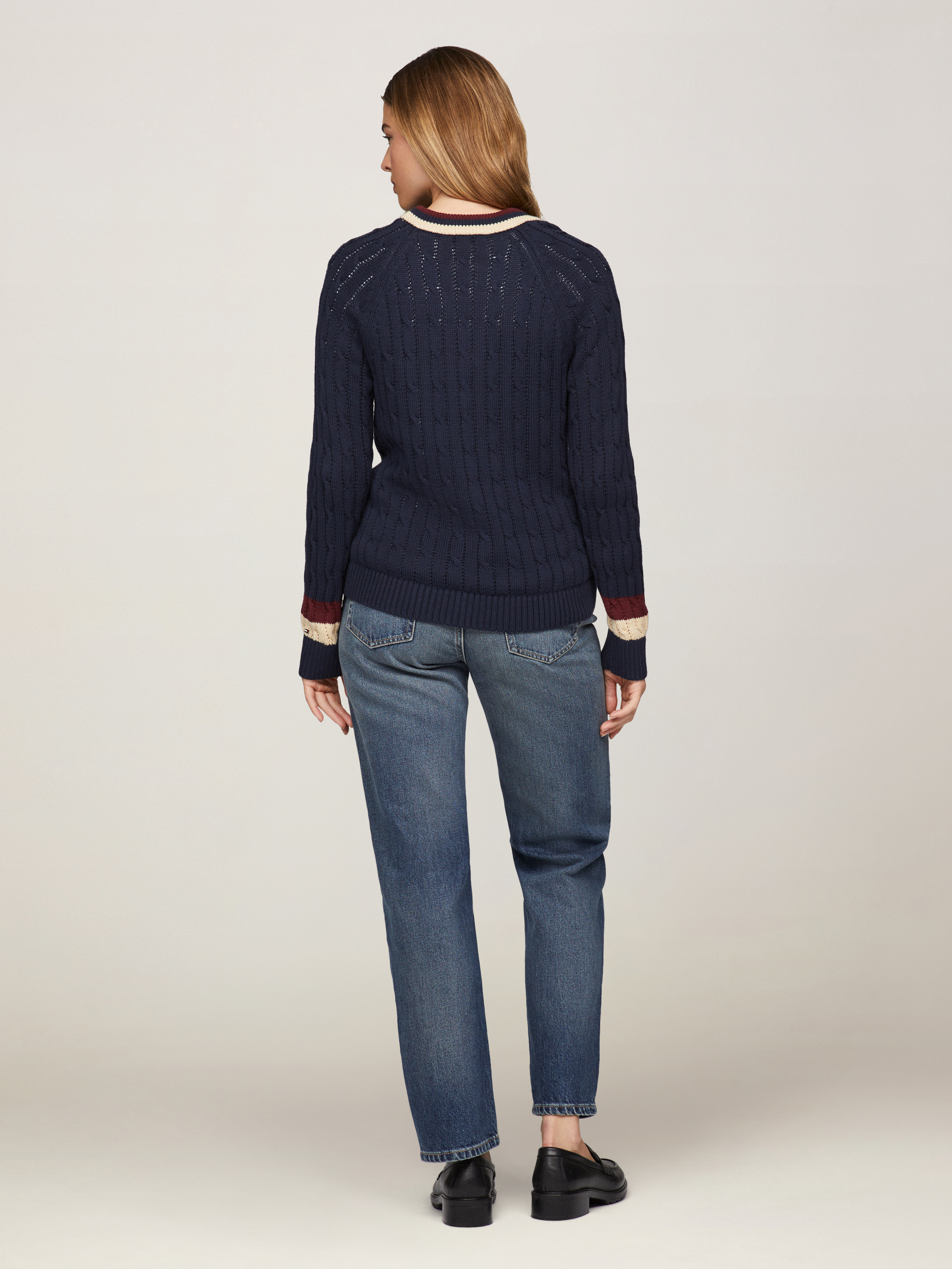 Varsity Cable V-Neck Sweater | Knitwear | Tommy Hilfiger