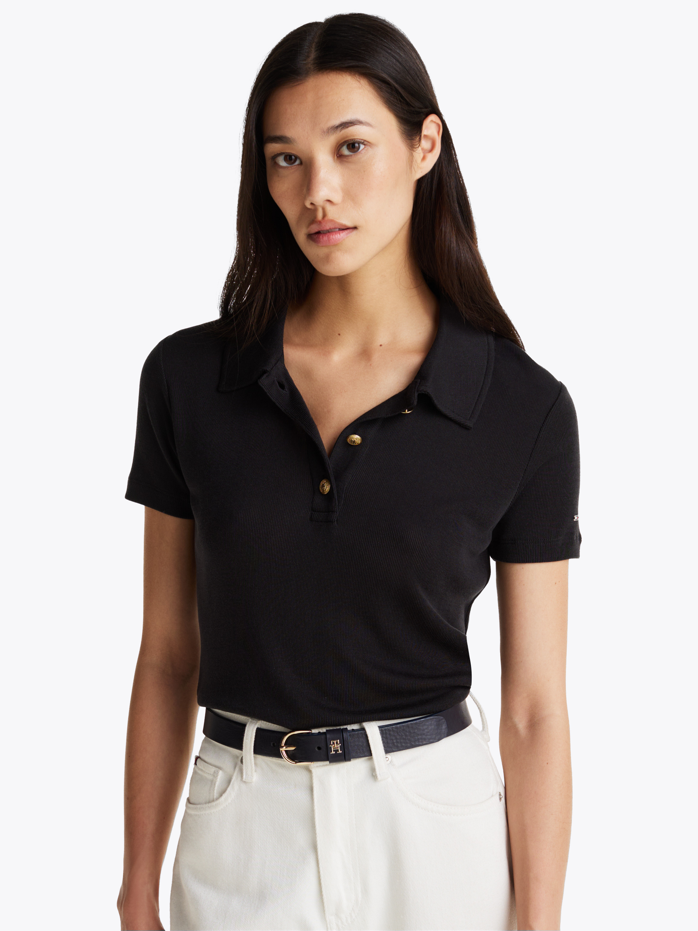 売れ筋商品|||トミー ヒルフィガー Tシャツ レディース トップス GOLD BUTTON SLIM POLO - Polo shirt - black WW0WW44446BDS-MO-ST-F2.jpg?w=