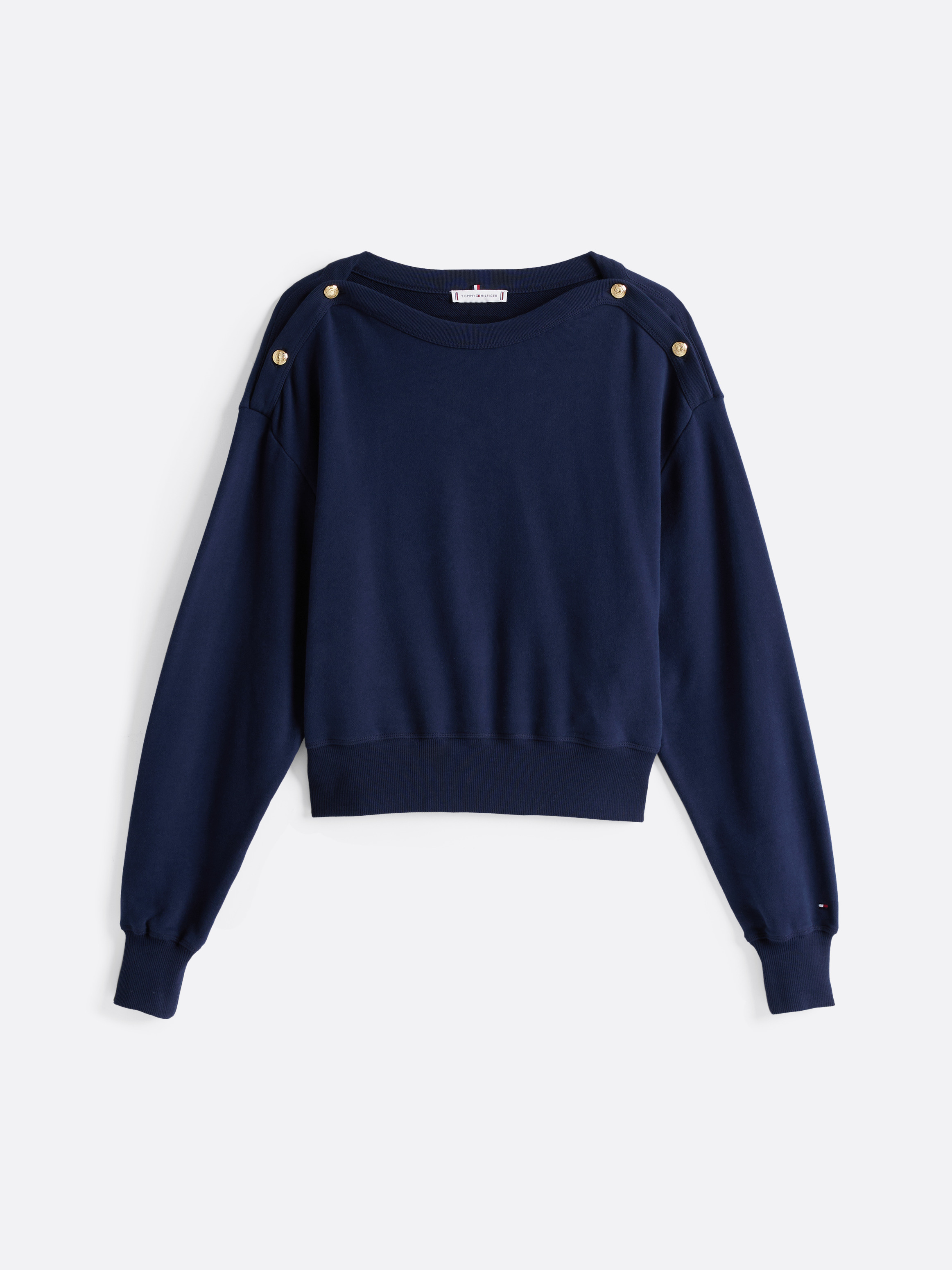 Gold-Tone Button Boat Neck Sweatshirt | Sweatshirts | Tommy