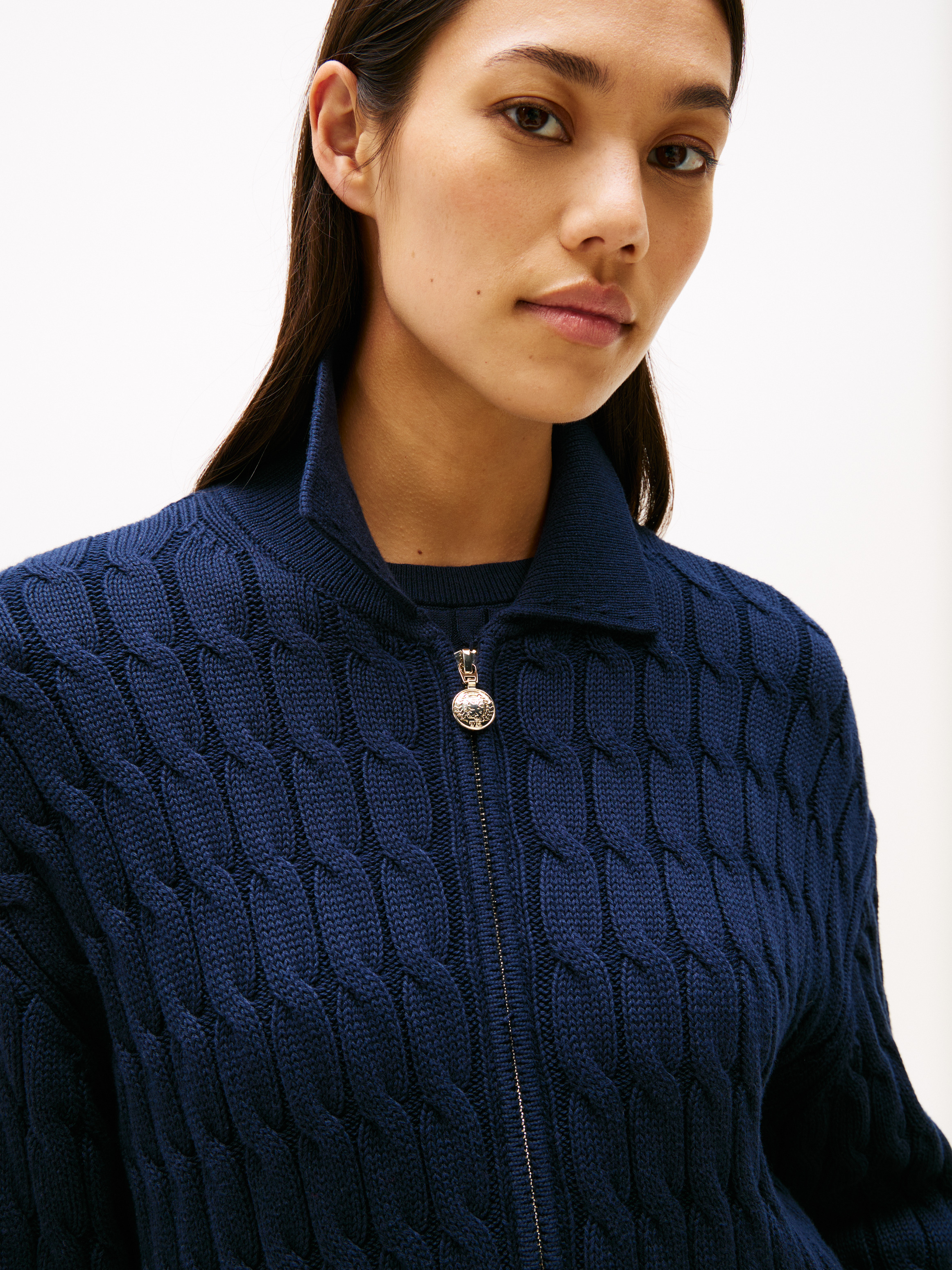 Cable Knit Zip-Thru Boxy Cardigan | Knitwear | Sportswear