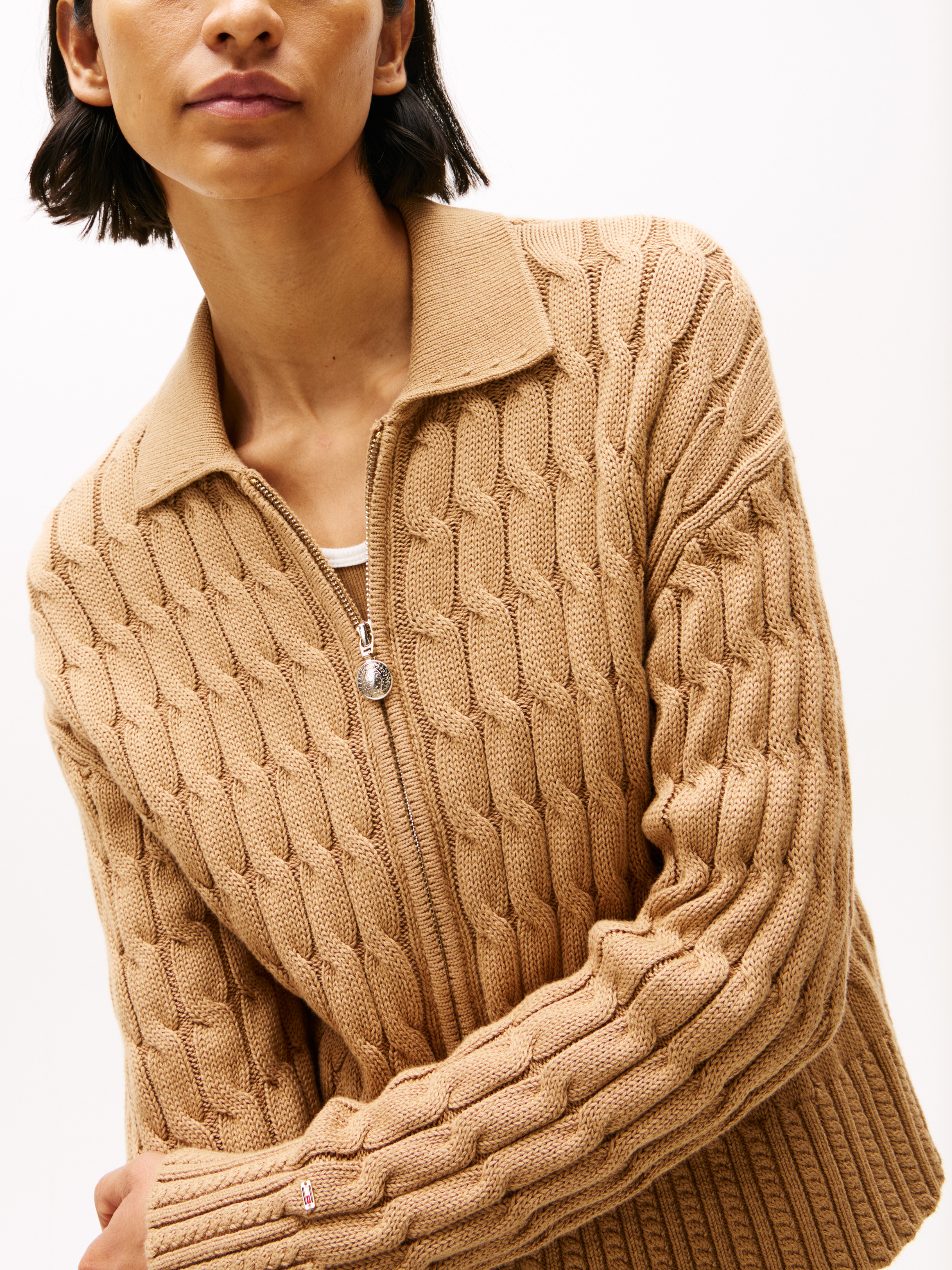 Cable Knit Zip-Thru Boxy Cardigan | Knitwear | Sportswear