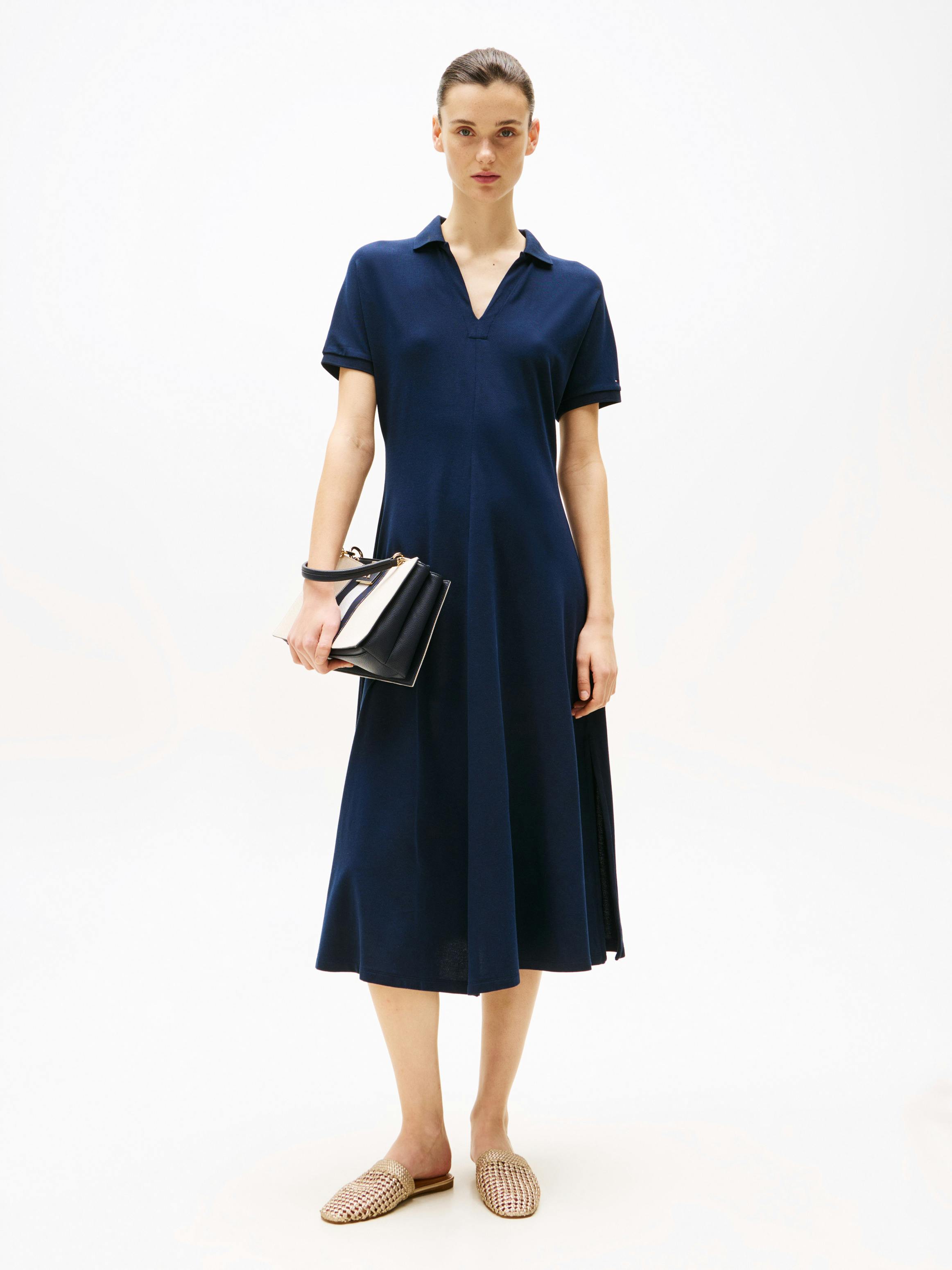 flared polo shirt dress Pacific Blue Chambray Woven Collared Long Sleeve Shirt Dress main image 0