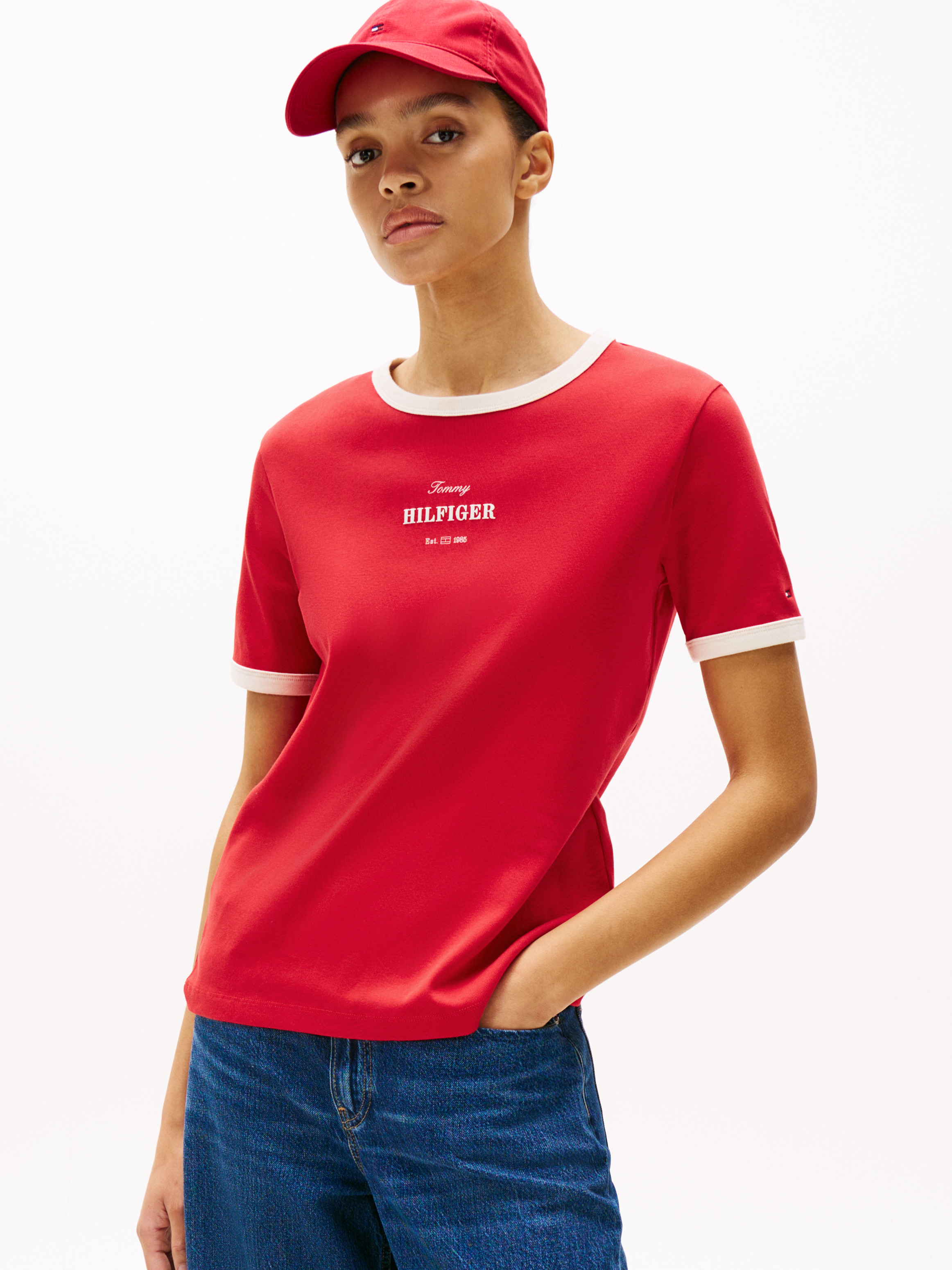 売れ筋商品|||トミーヒルフィガー Tシャツ レディース トップス SLIM ESSENTIAL - Print T-shirt - dark night navy Slim Essential Rib Tee |T-Shirts | Tommy Jeans