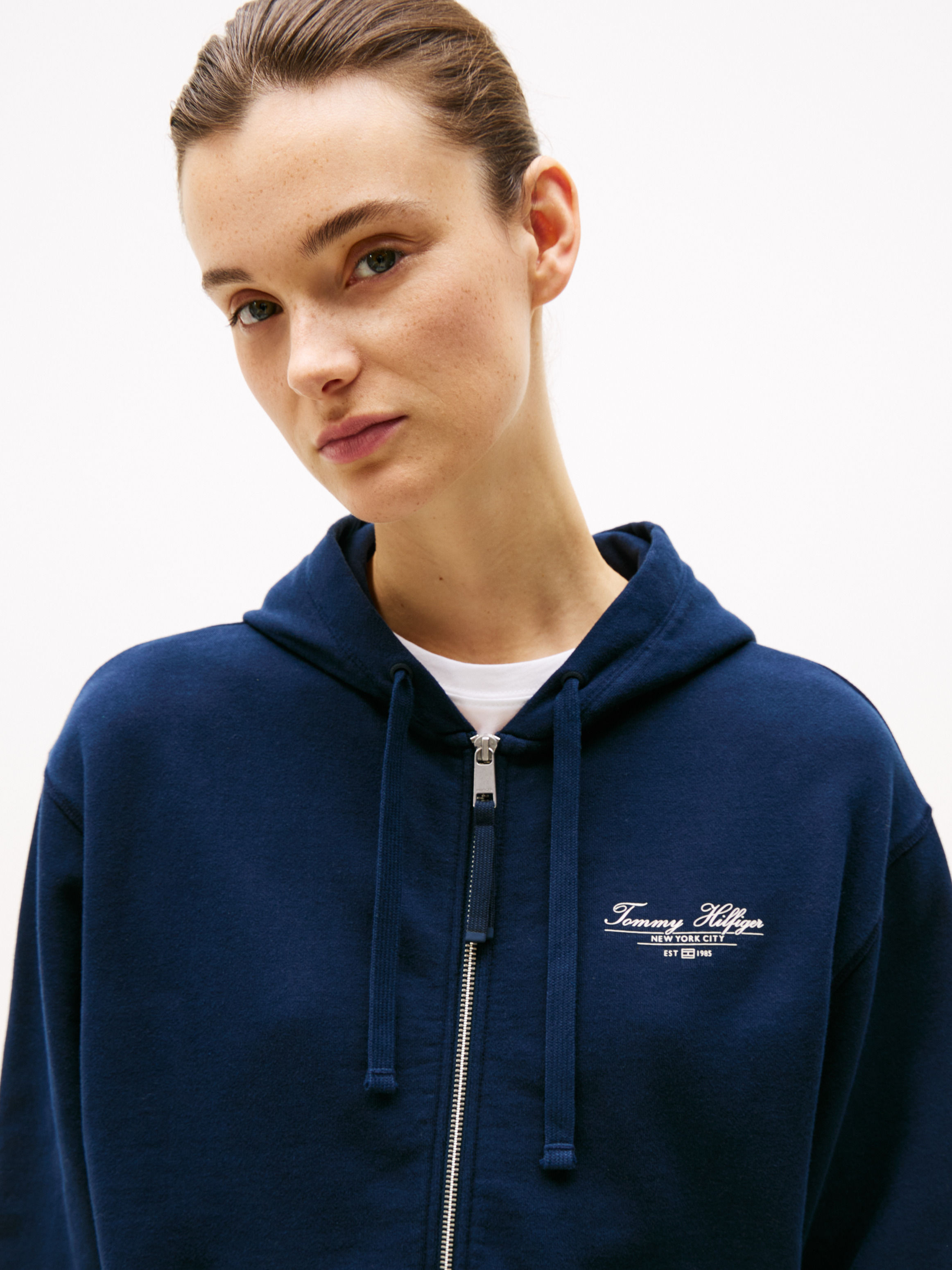 売れ筋商品|||トミーヒルフィガー パーカー・スウェットシャツ レディース アウター LINEAR HOODIE - Sweatshirt - dark night navy Logo Zip-Thru Hoody | Sweatshirts & Hoodies | Sportswear
