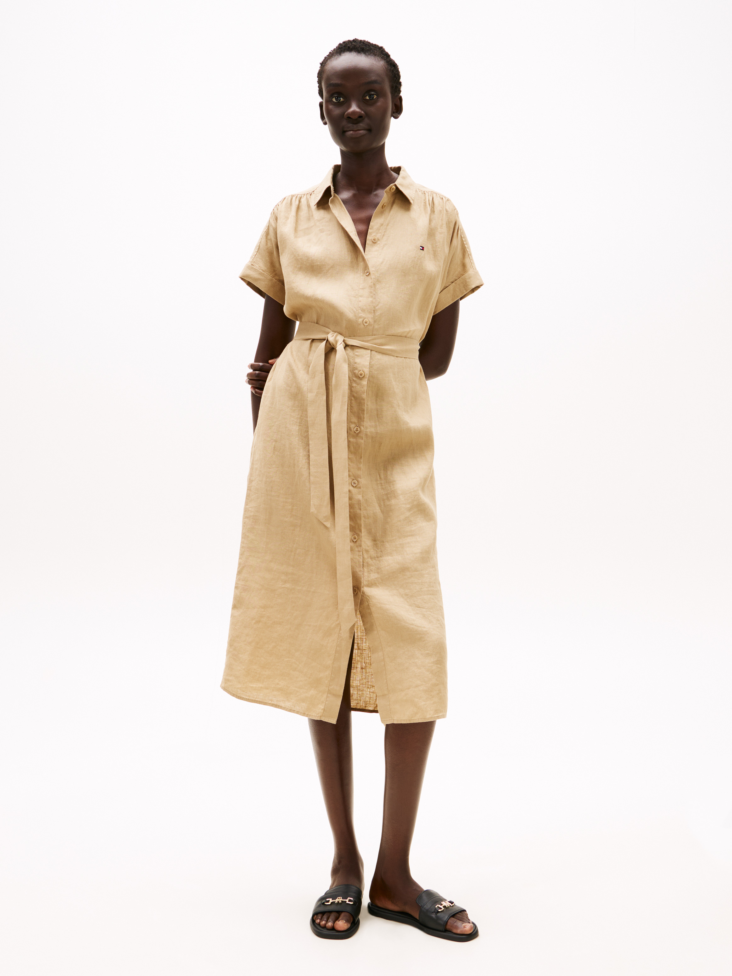Pure Linen Midi Shirt Dress