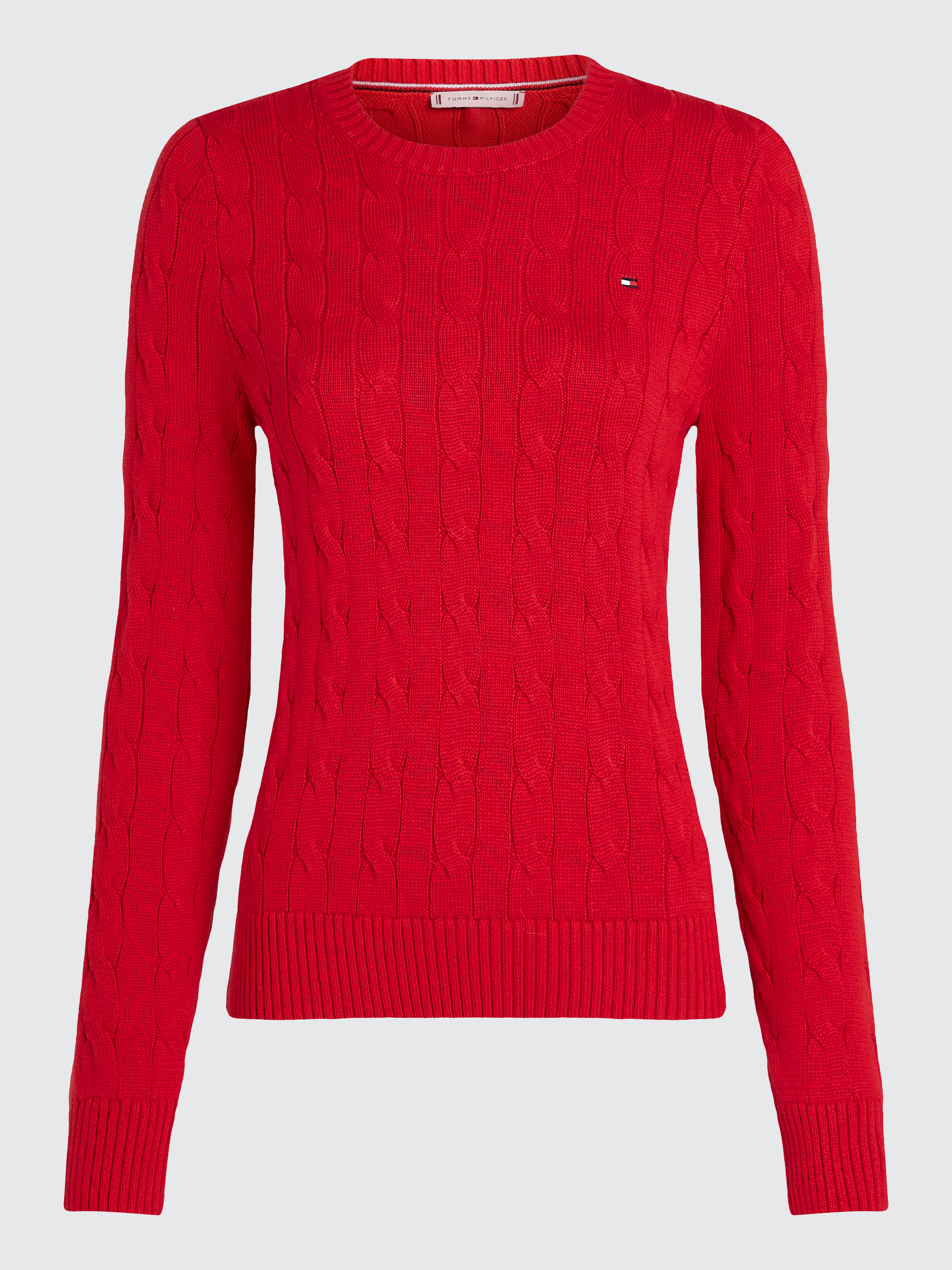 Tommy Hilfiger Red Jumper Sale Cable Crew Neck Sweater Knitwear