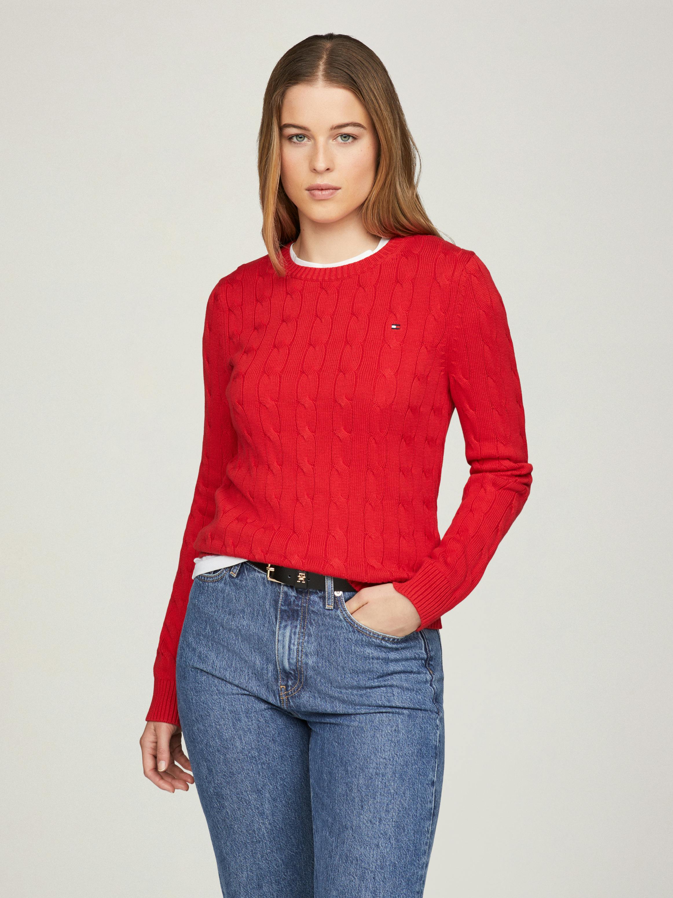 Cable Crew Neck Sweater Knitwear Tommy Hilfiger