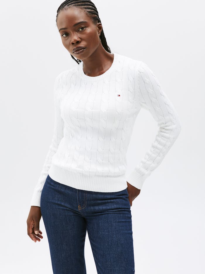 Cable Crew Neck Sweater Knitwear Tommy Hilfiger