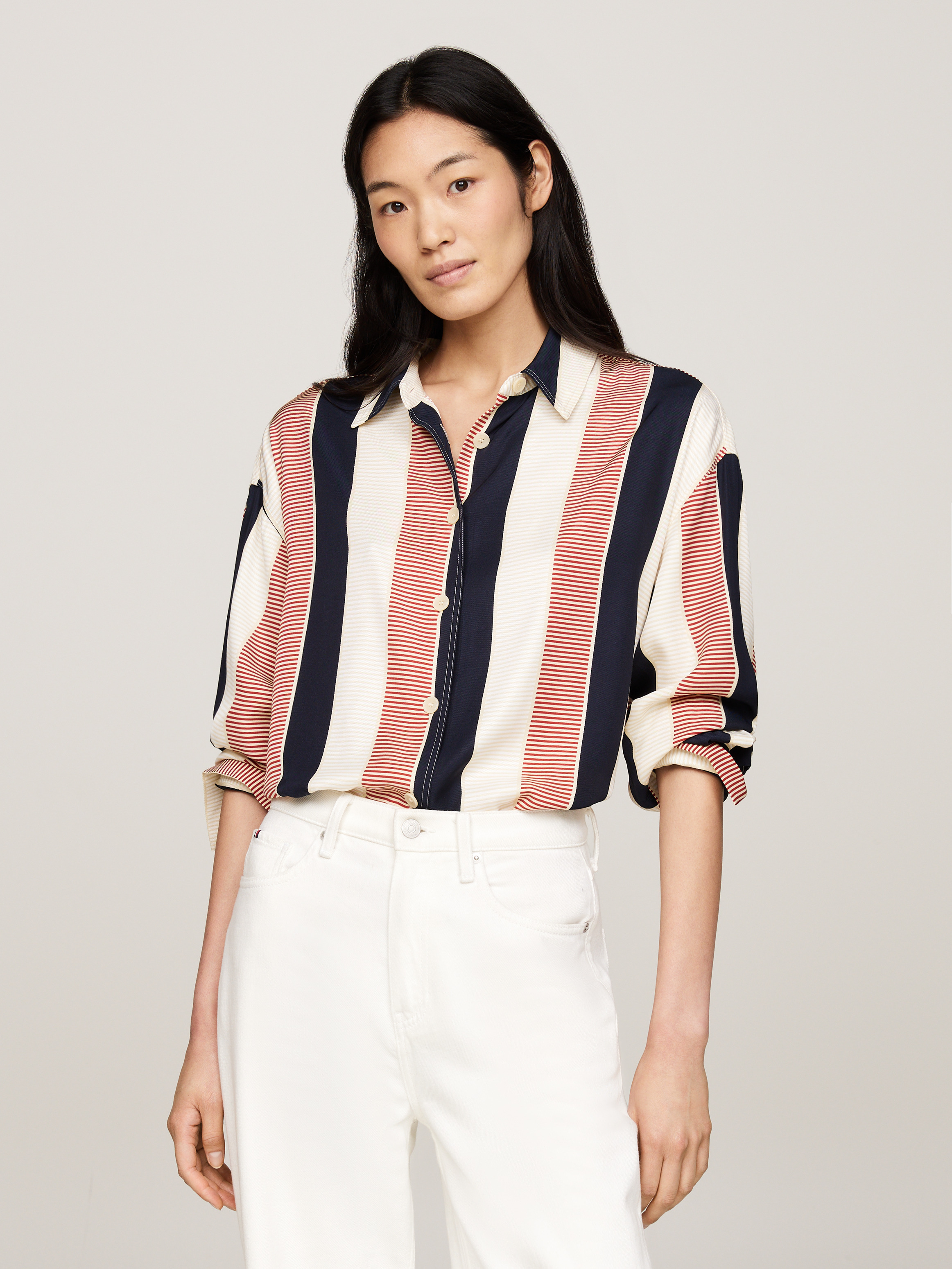 ★MAINBOOTH★Billy's Oversized Stripe Shirts(GRAY)★正規品 SLY | LAYERED STRIPE 2P シャツ (シャツ・ブラウス ) |SHEL