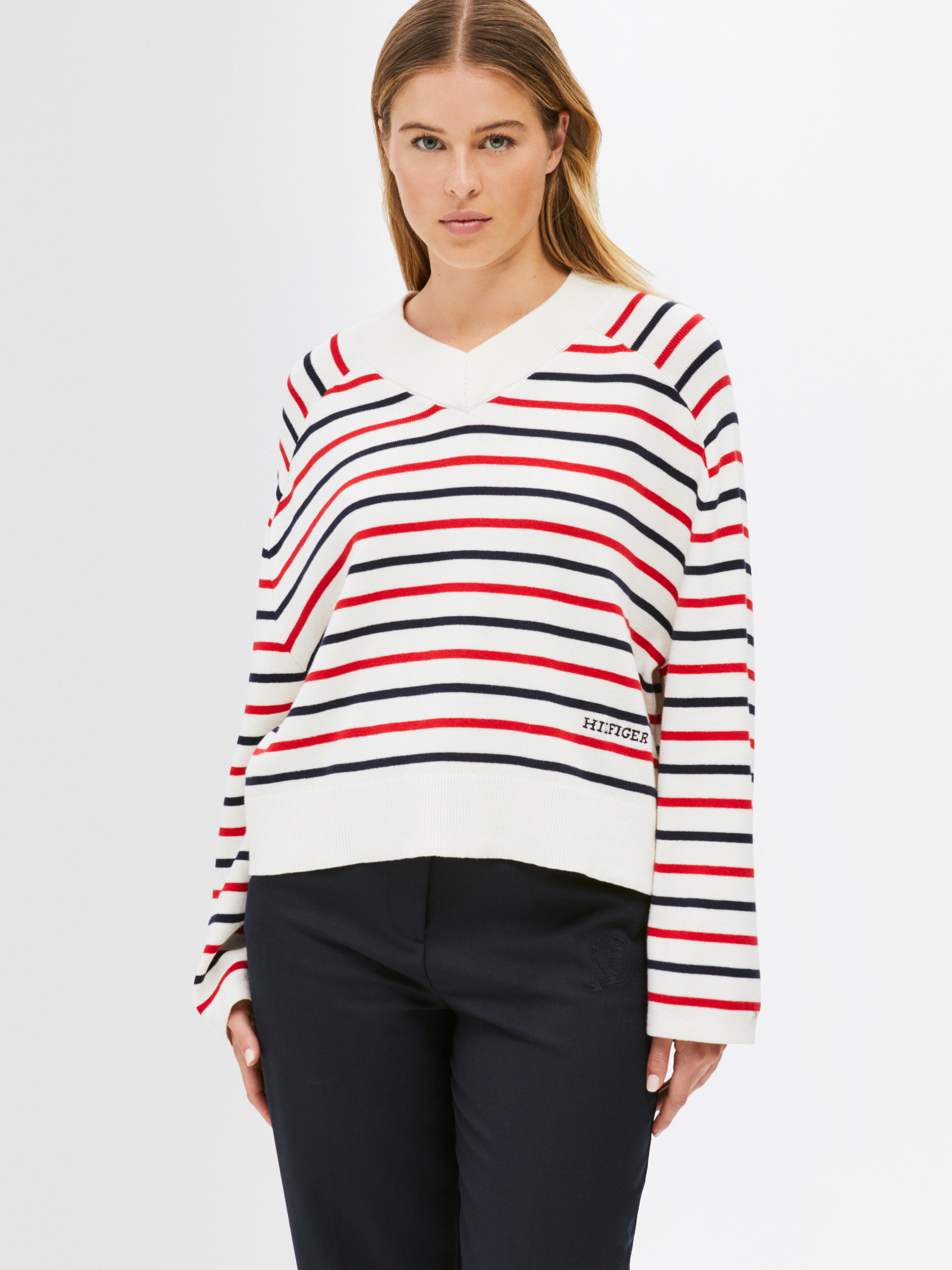 Mini Stripe V-Neck Sweater