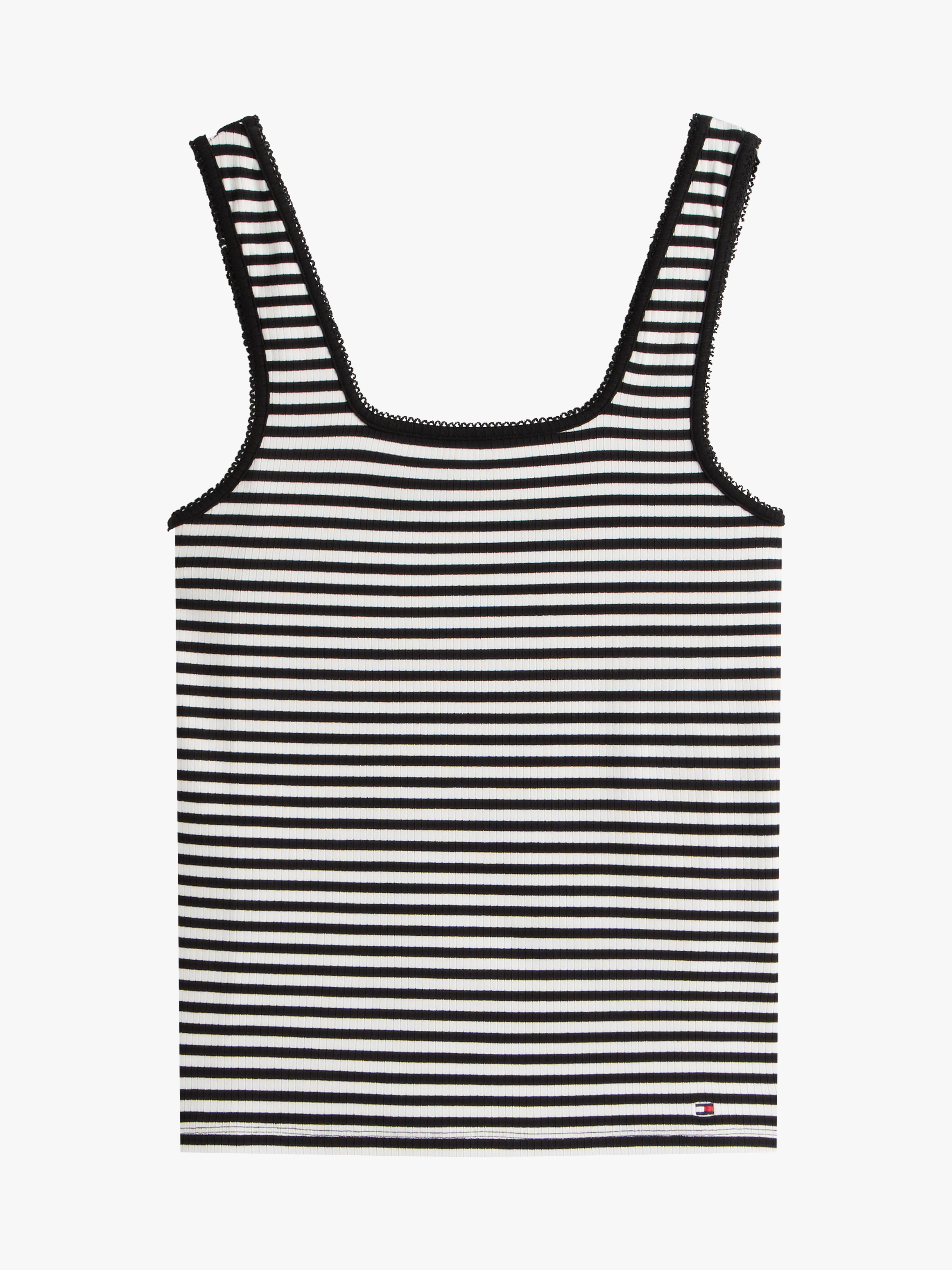 売れ筋商品|||トミー ヒルフィガー Tシャツ レディース トップス SLIM SQUARE TANK - Top - ecru/black Ribbed Square Neck Slim Tank Top | Tops | Tommy Hilfiger