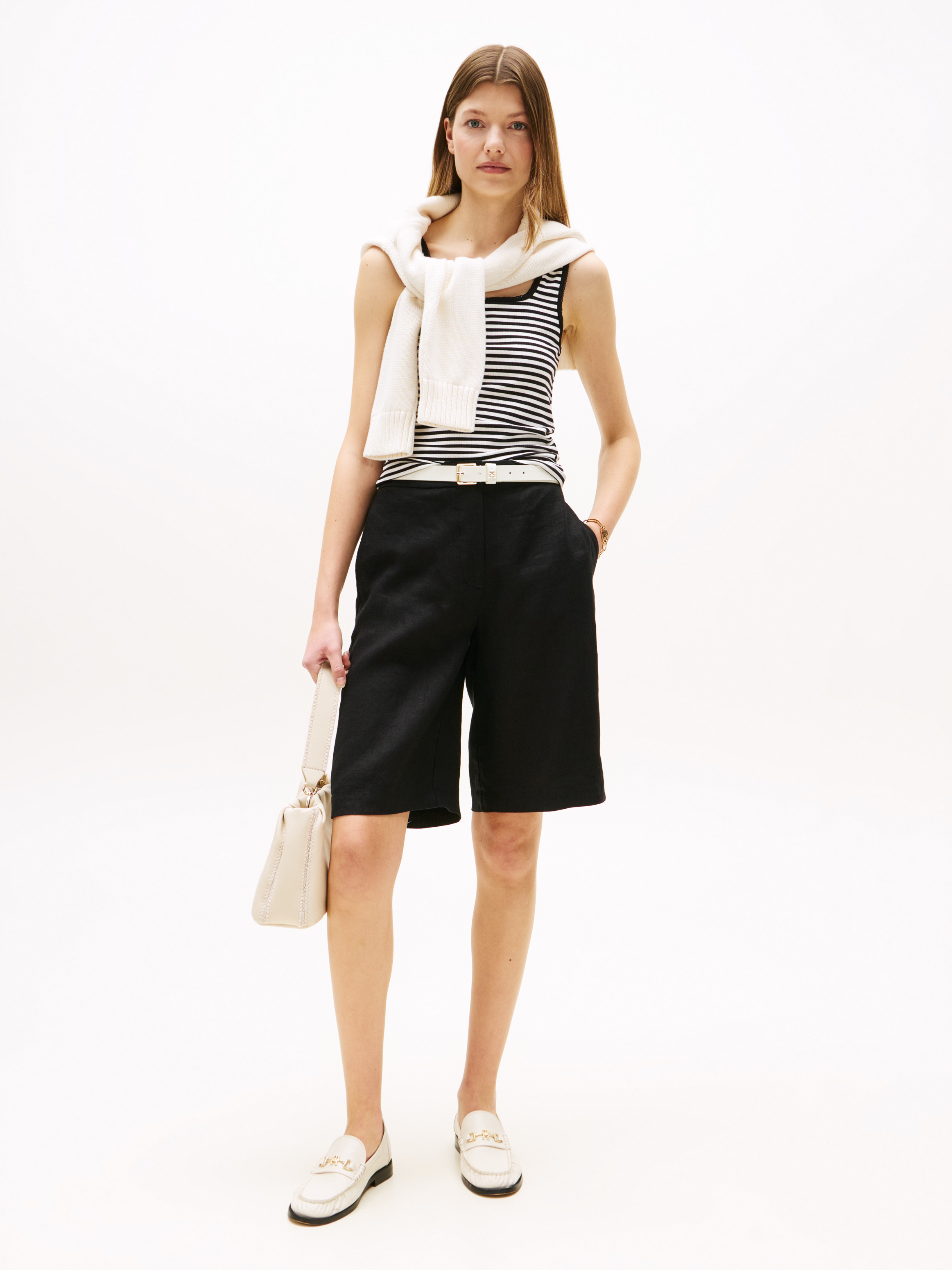売れ筋商品|||トミー ヒルフィガー Tシャツ レディース トップス SLIM SQUARE TANK - Top - ecru/black Ribbed Square Neck Slim Tank Top | Tops | Tommy Hilfiger