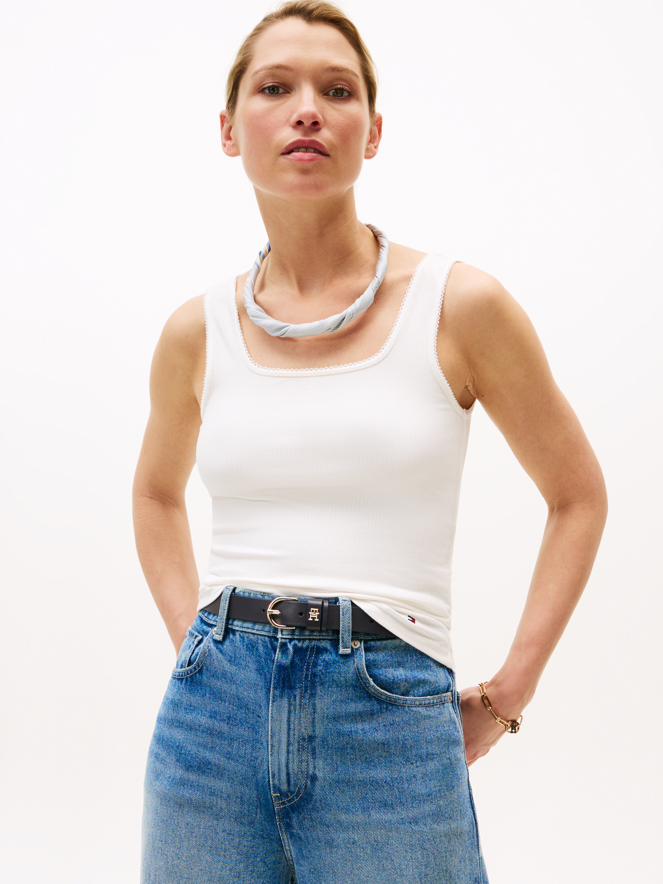 Ribbed Square Neck Slim Tank Top | Tops | Tommy Hilfiger