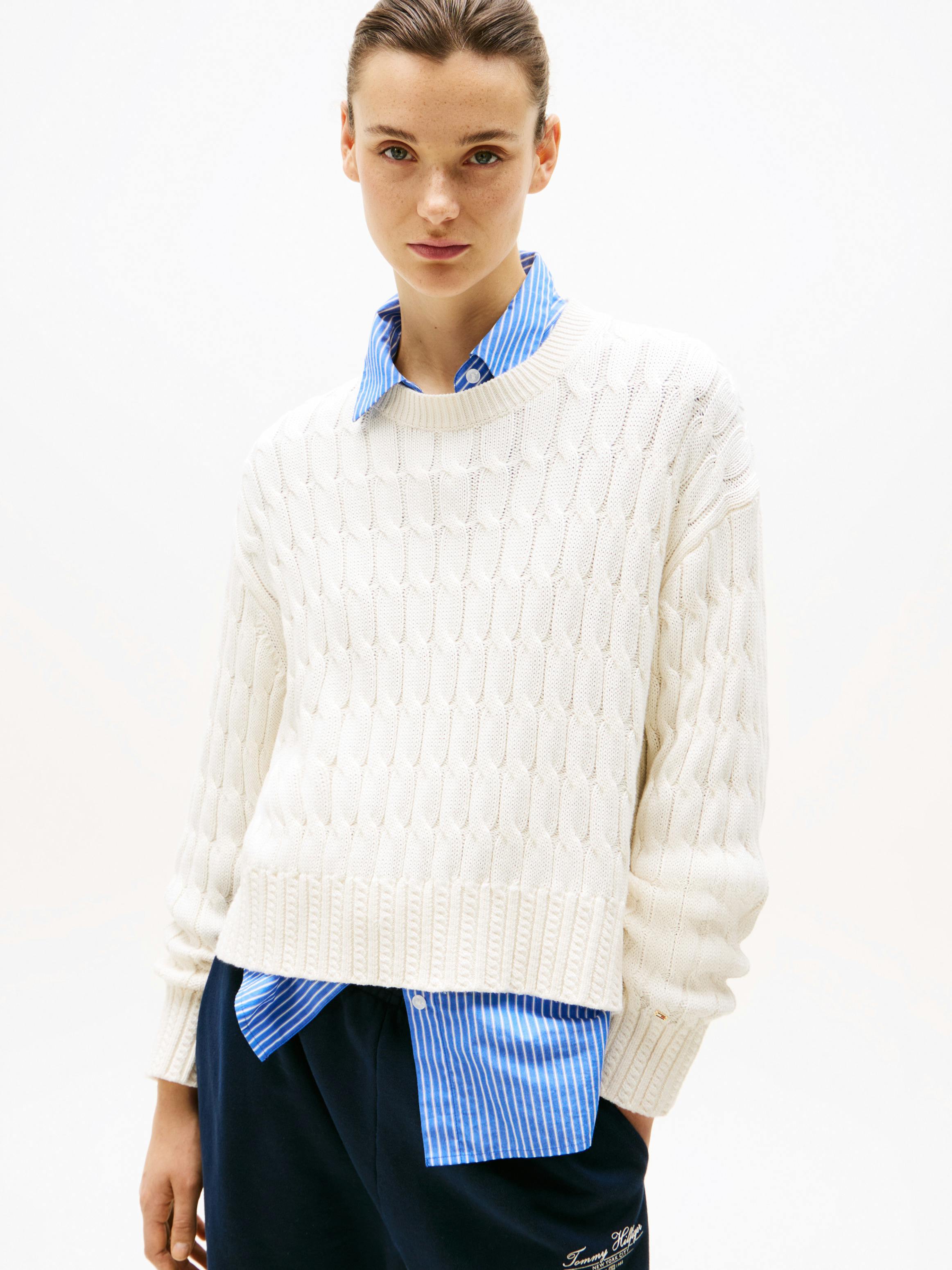 Knitted Sweater Branded Jumpers Sale Cable Knit Crew Neck Jumper