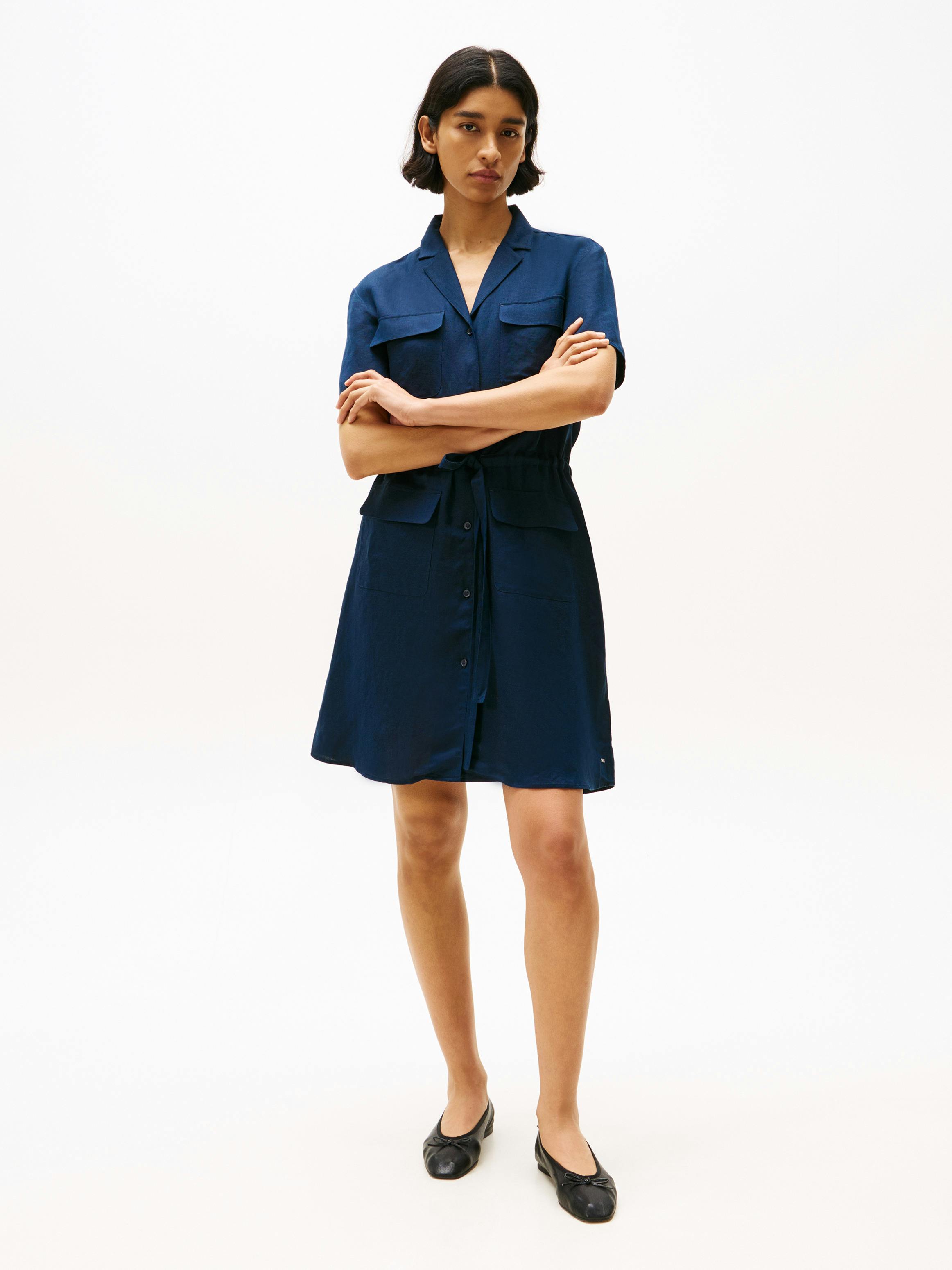 Linen Blend Mini Shirt Dress Linen Blend Mini Shirt Dress
