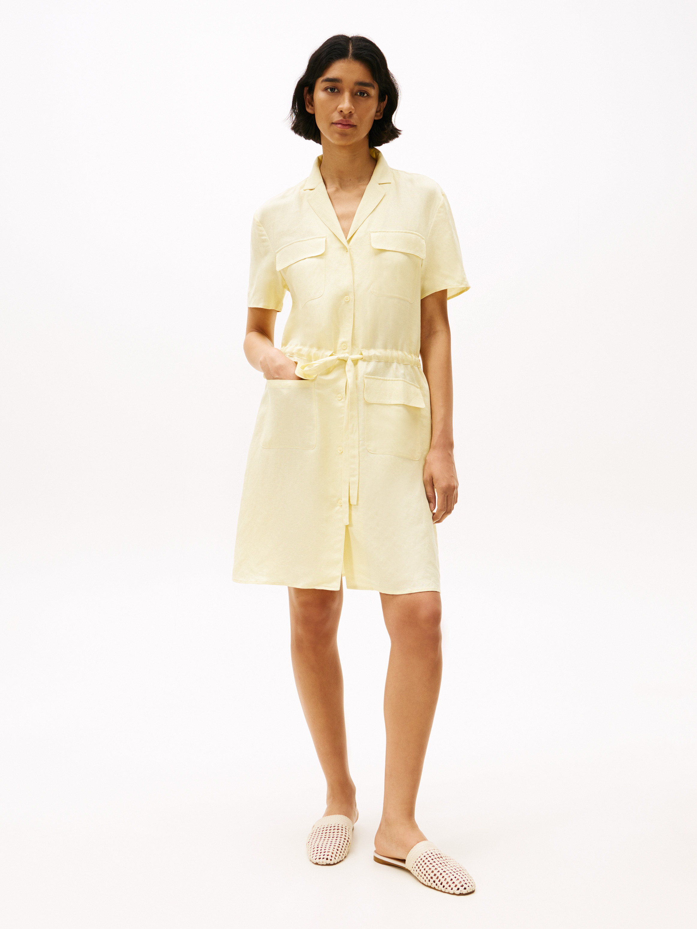 Linen Blend Mini Shirt Dress