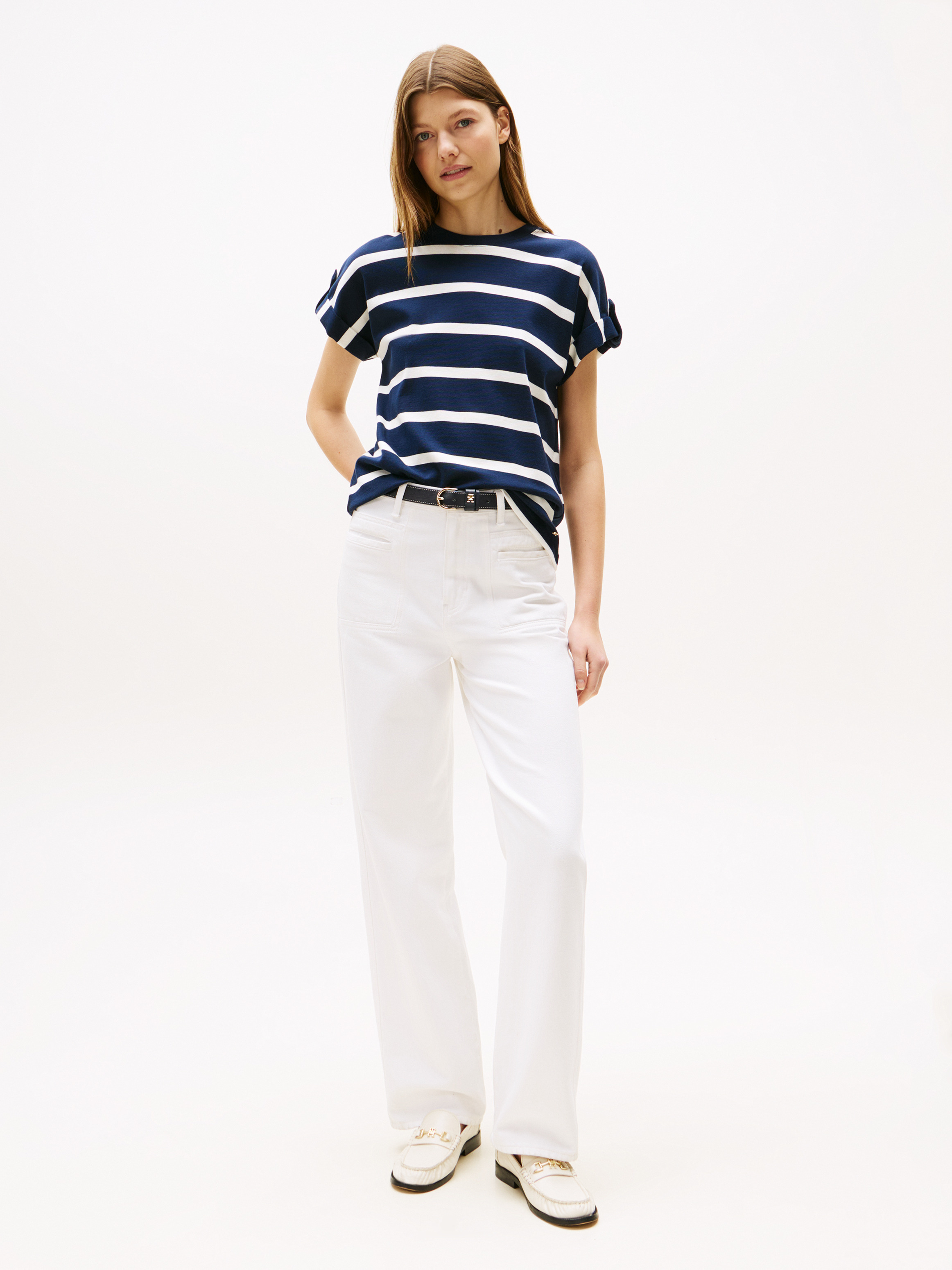 売れ筋商品|||トミー ヒルフィガー Tシャツ レディース トップス GOLD BUTTON TEE - Print T-shirt - dark night navy/ivory Tommy Hilfiger GOLD BUTTON TEE - T-Shirt print - country