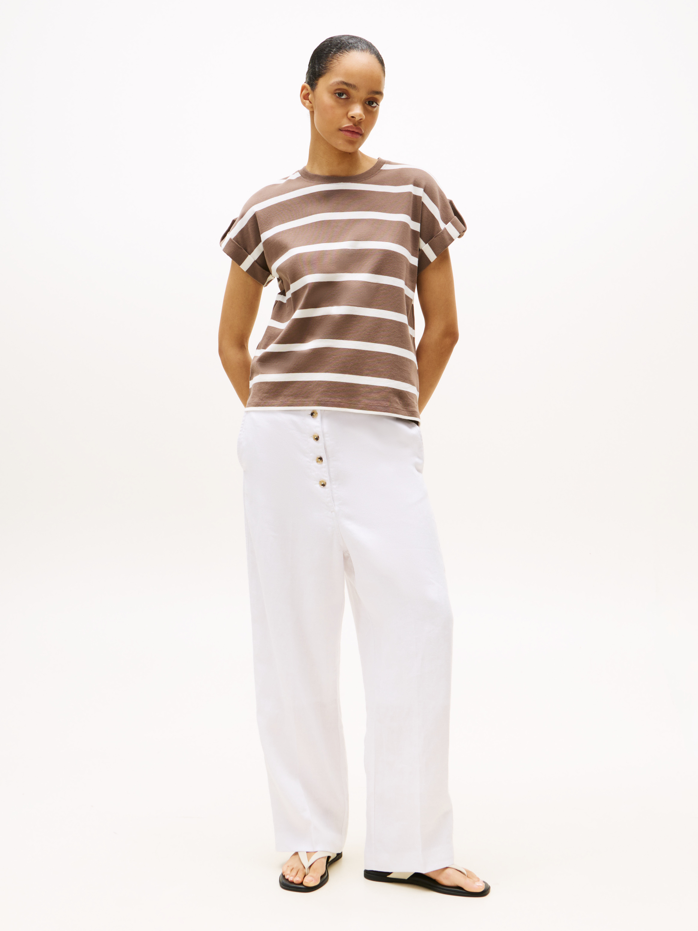 売れ筋商品|||トミー ヒルフィガー Tシャツ レディース トップス GOLD BUTTON TEE - Print T-shirt - hot coco/ivory silk Tommy Hilfiger GOLD BUTTON TEE - Print T-shirt - hot coco