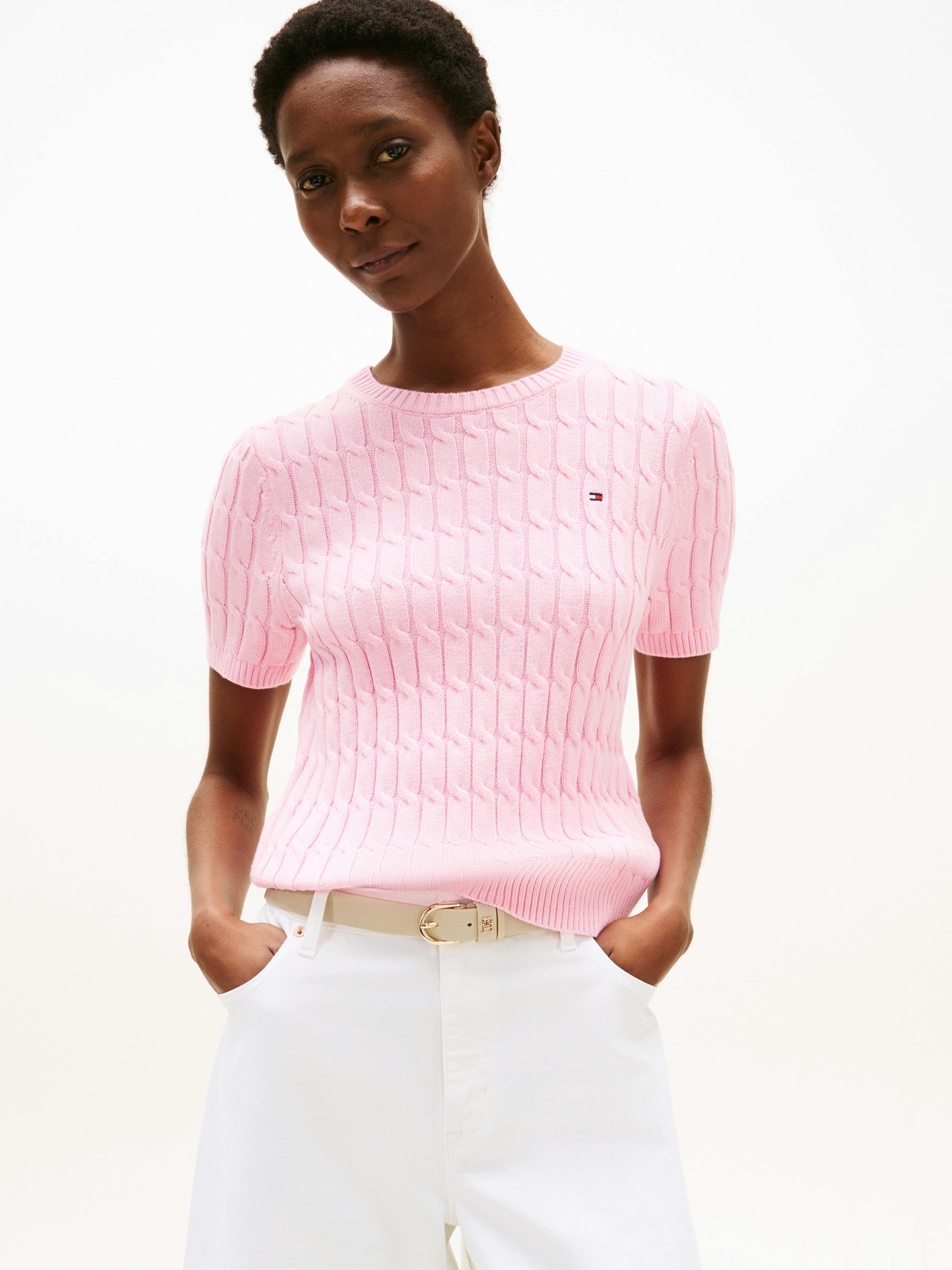 Cable Short Sleeve Sweater Knitwear Tommy Hilfiger