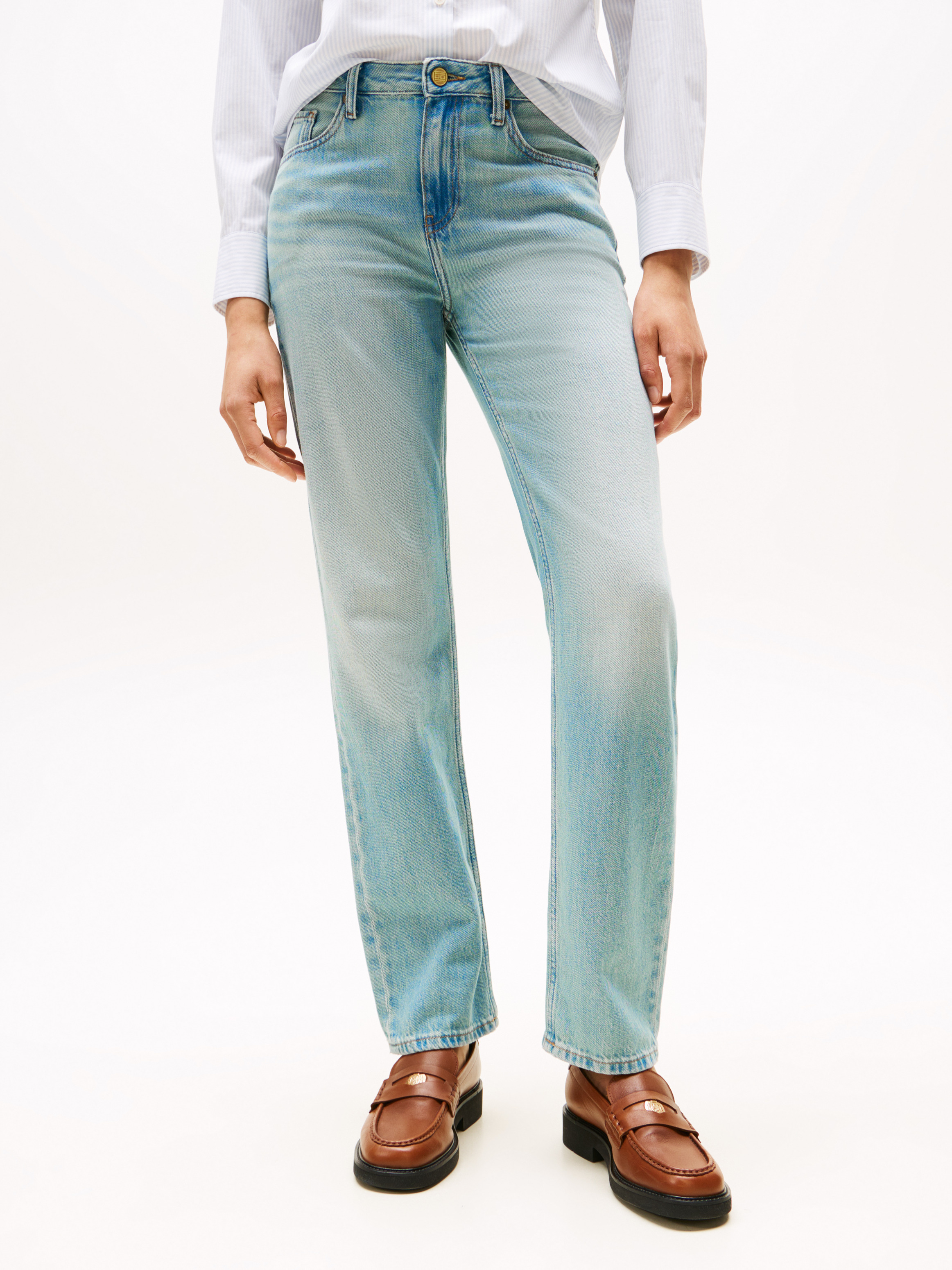 Mid Rise Straight Leg Jeans