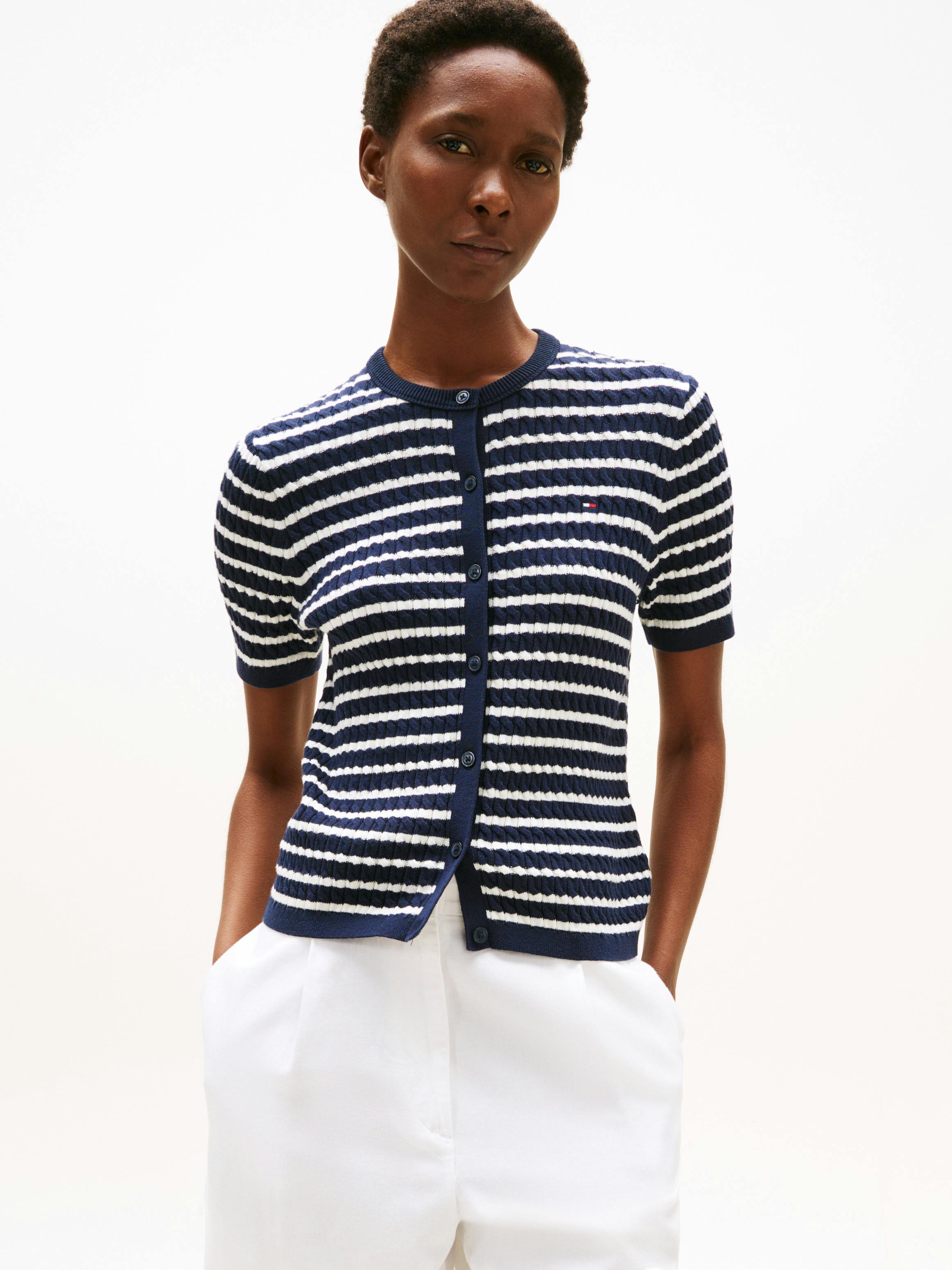 Cable Knit Short Sleeve Cardigan Knitwear Tommy Hilfiger