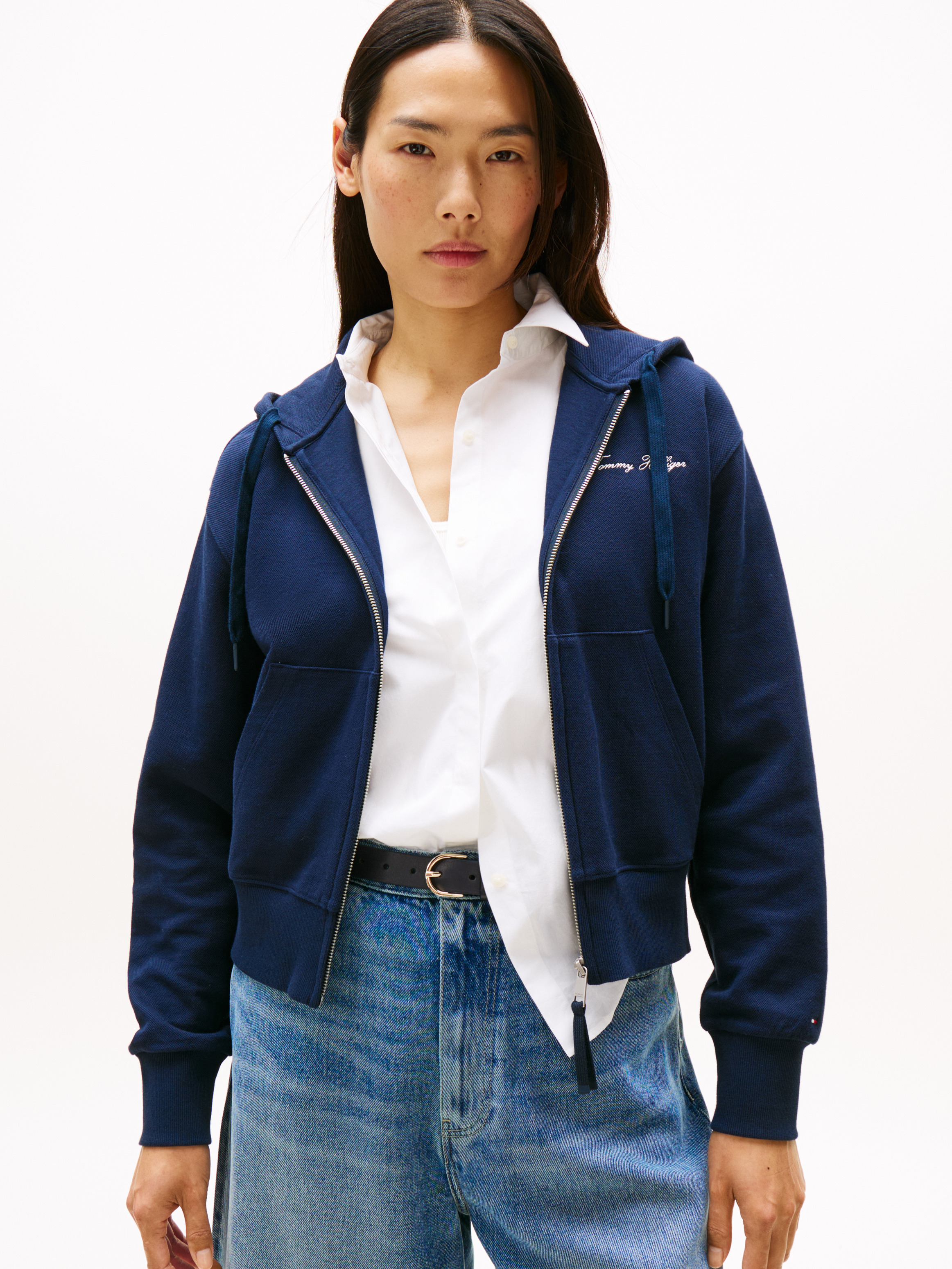 Logo Embroidery Zip-Thru Pique Hoody