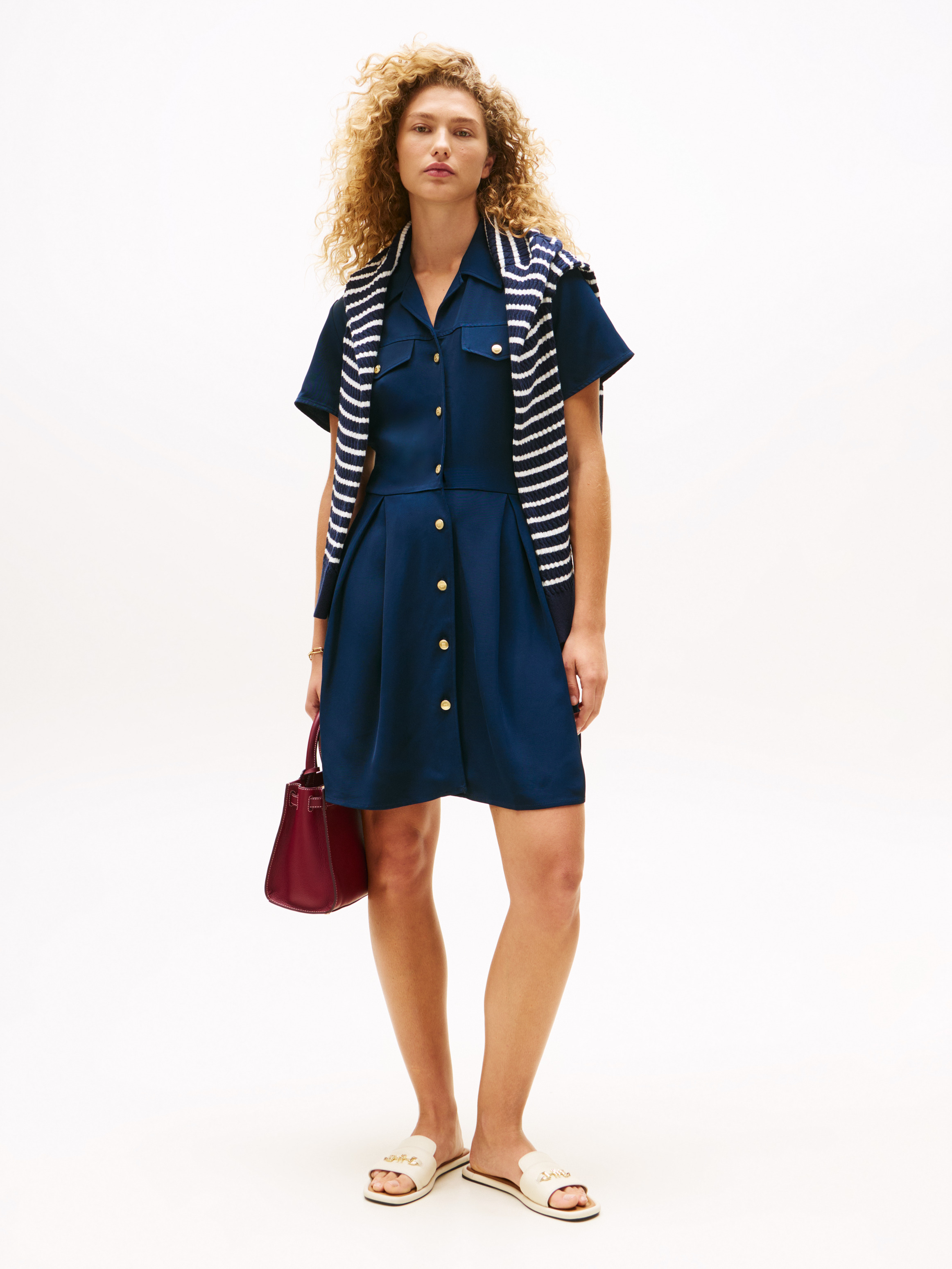 ★ ★ gold button dress T22F0TDR033WT1BDS Gold Button Crew Neck Dress | Dresses | Tommy Hilfiger