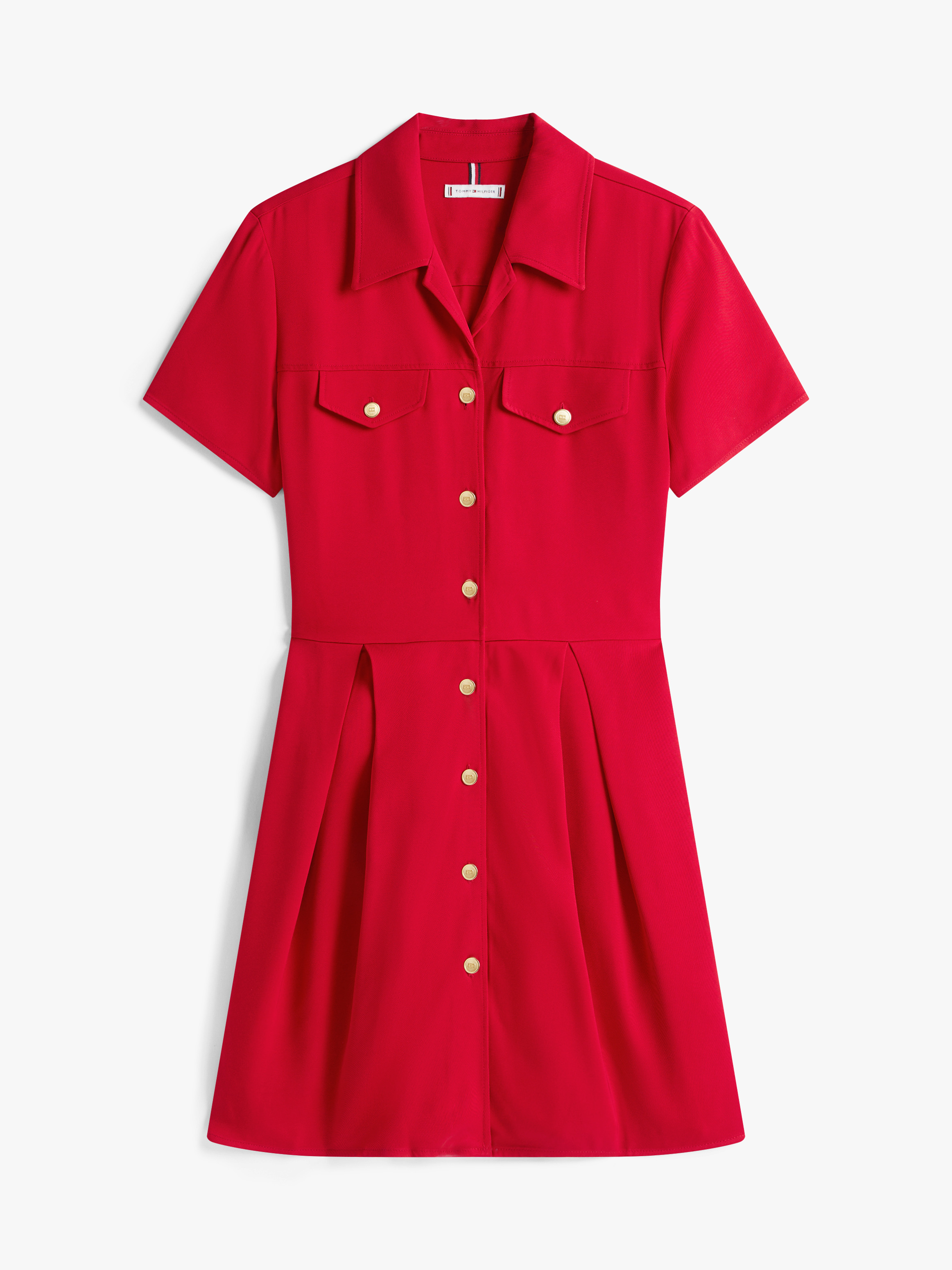 Gold-Tone Button Mini Shirt Dress