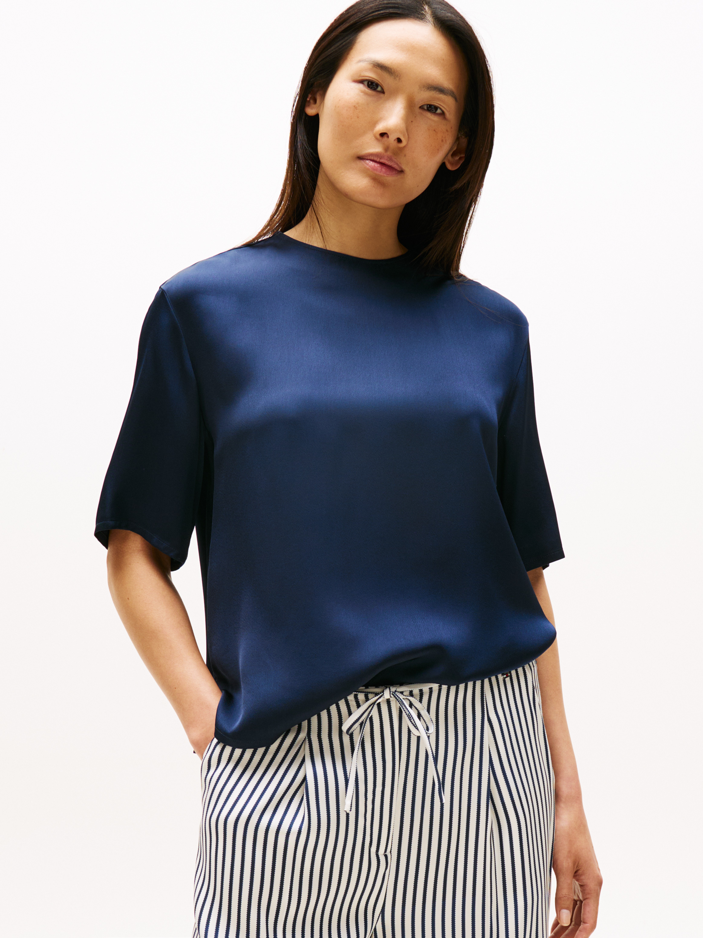 売れ筋商品|||トミー ヒルフィガー Tシャツ レディース トップス BUTTON BOAT TEE - Long sleeved top - ivory silk/dark night navy Boat Neck Long Sleeve Top | Tops | Tommy Hilfiger