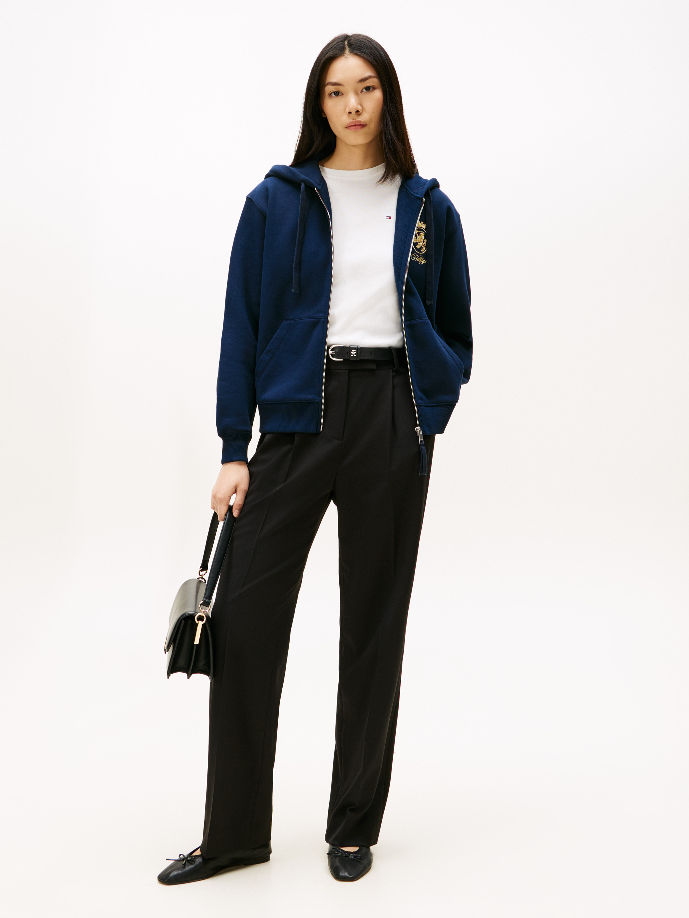 TH Crest Embroidery Gold-Tone Zip-Thru Hoody | Sweatshirts