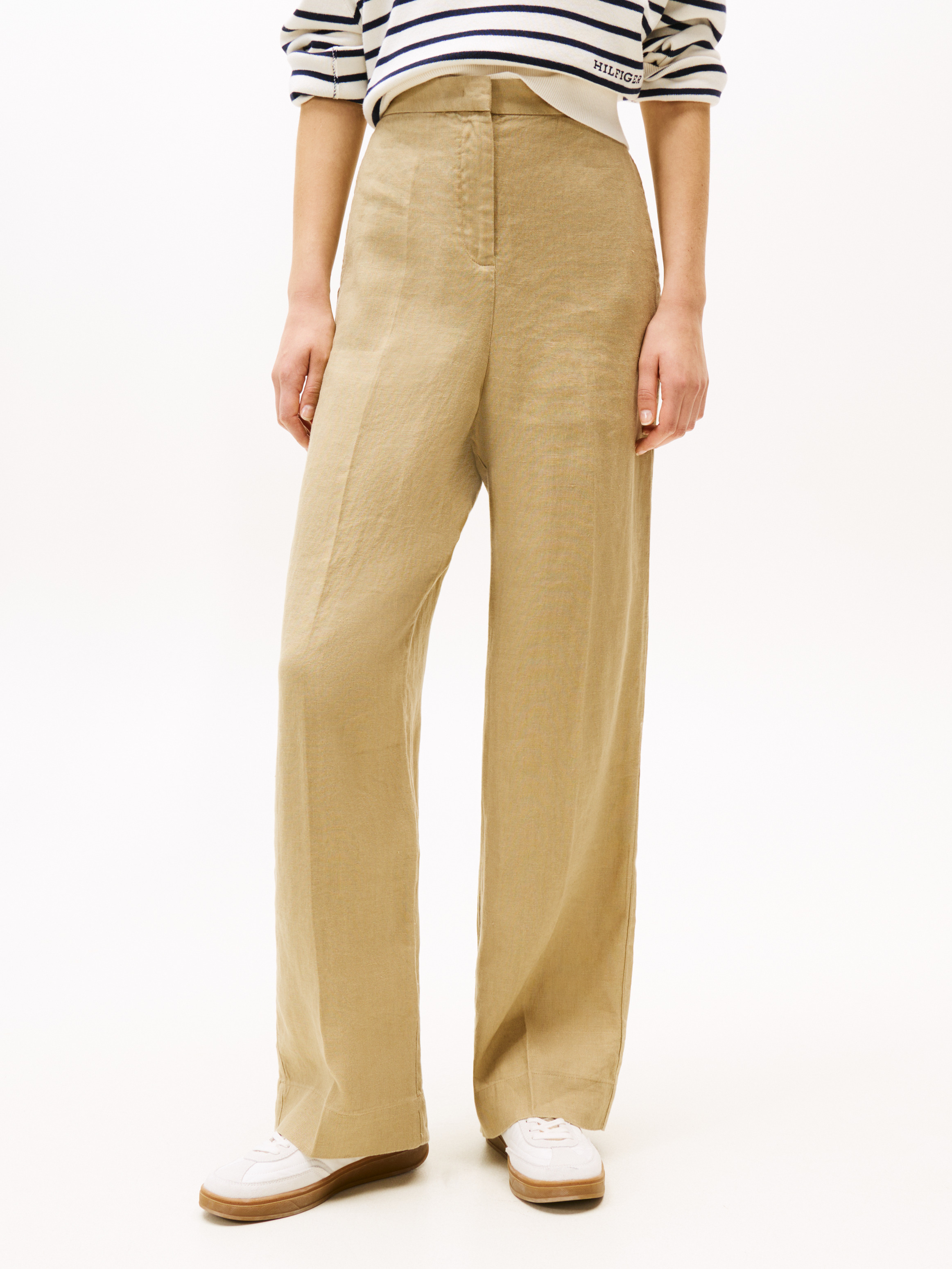 Linen Blend Tailored Straight Leg Trousers