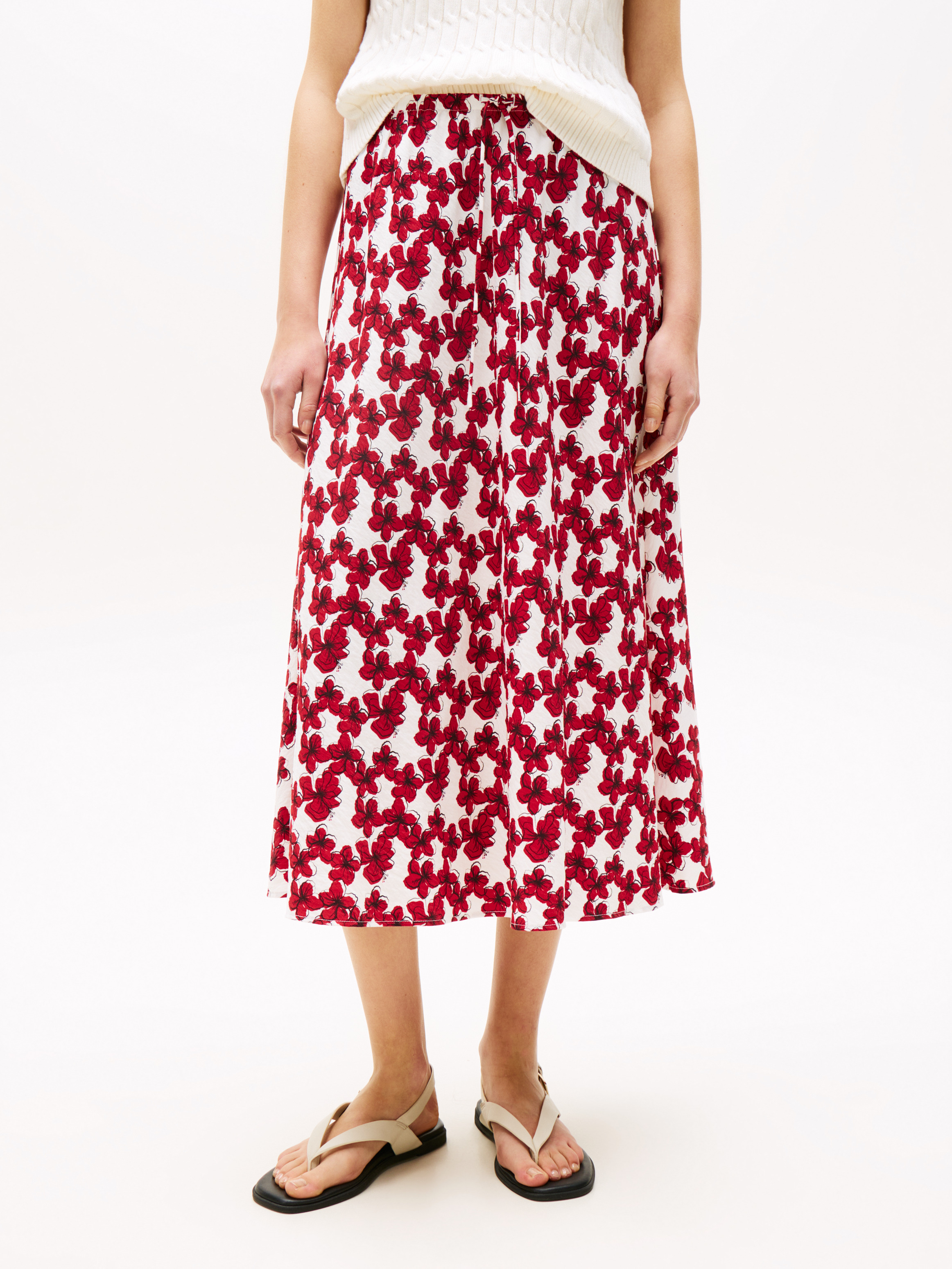 Textured Drawstring Straight Midi Skirt