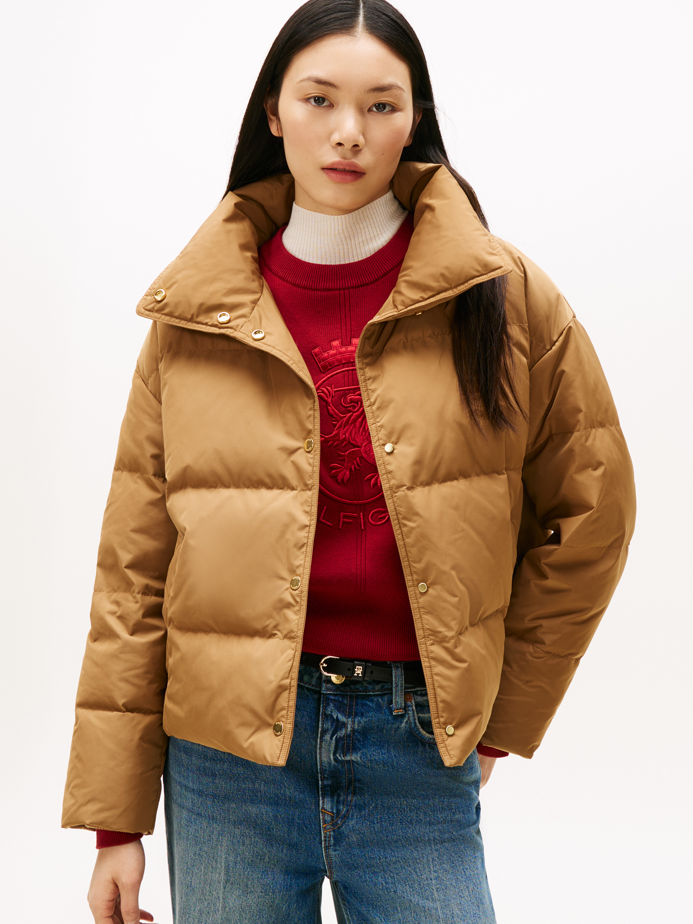 Crest Embroidery Down Puffer Jacket