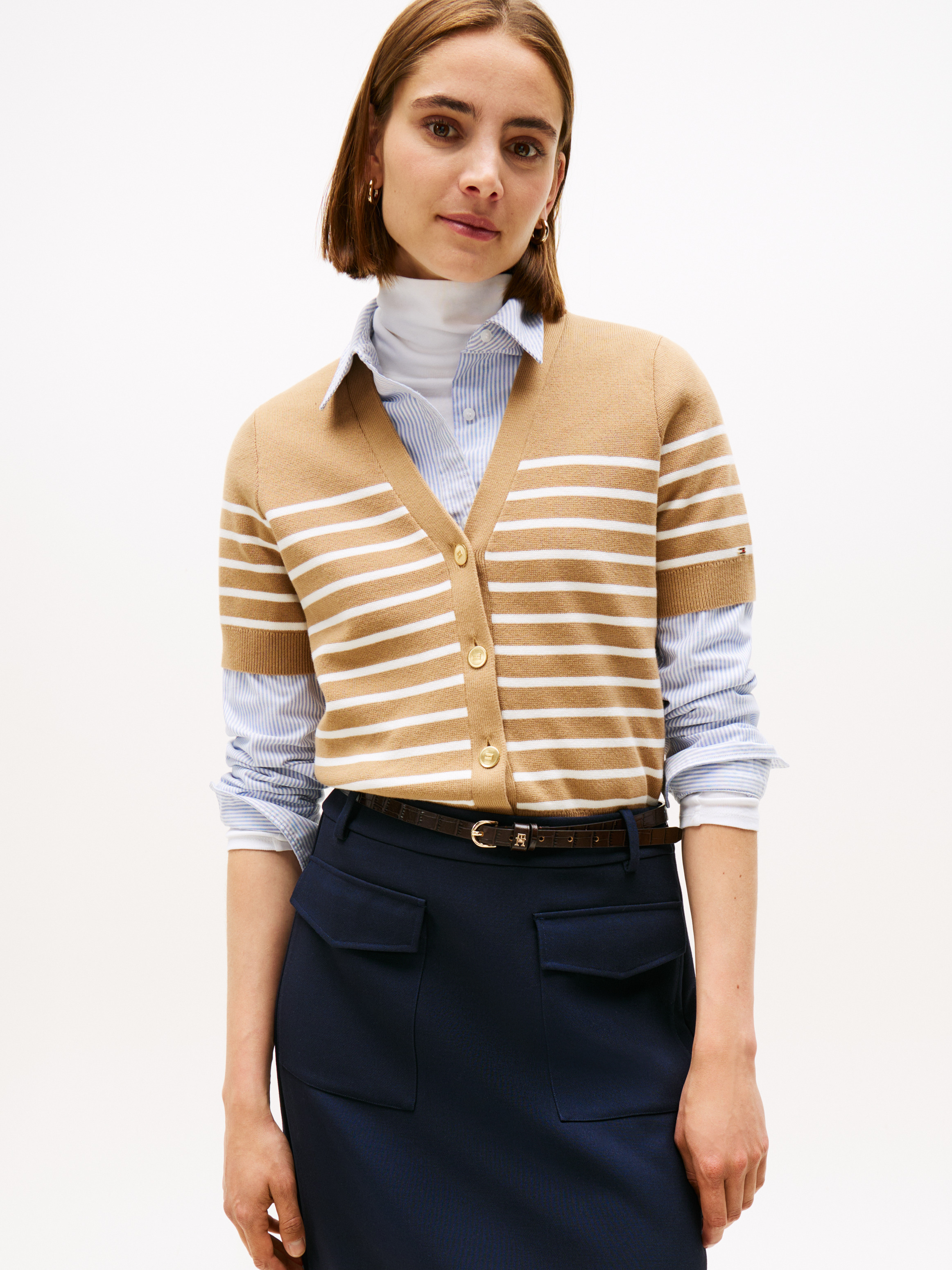 Jersey Gold-Tone Button Short Sleeve Cardigan