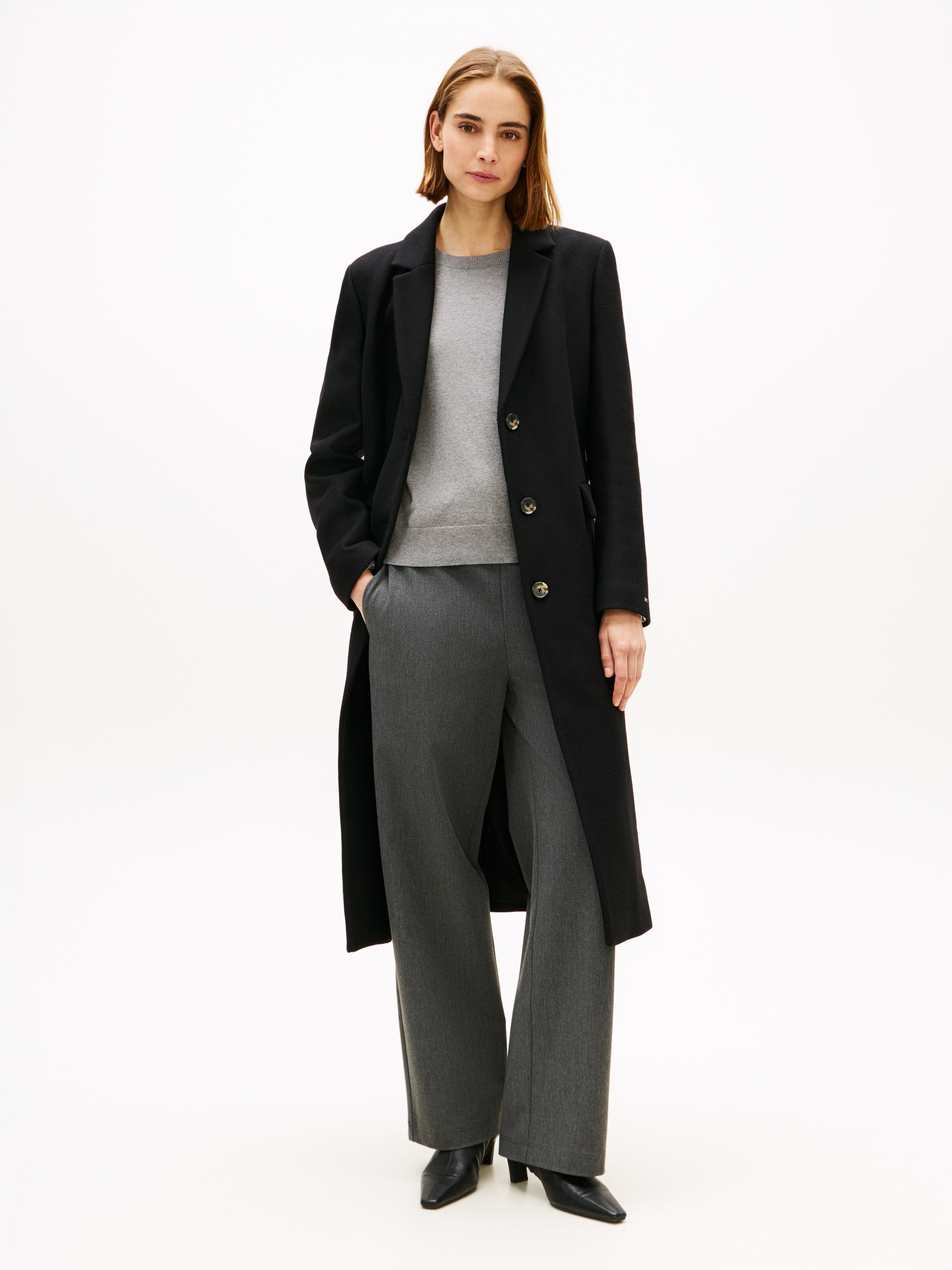 Wool Blend Longline Coat With Cashmere