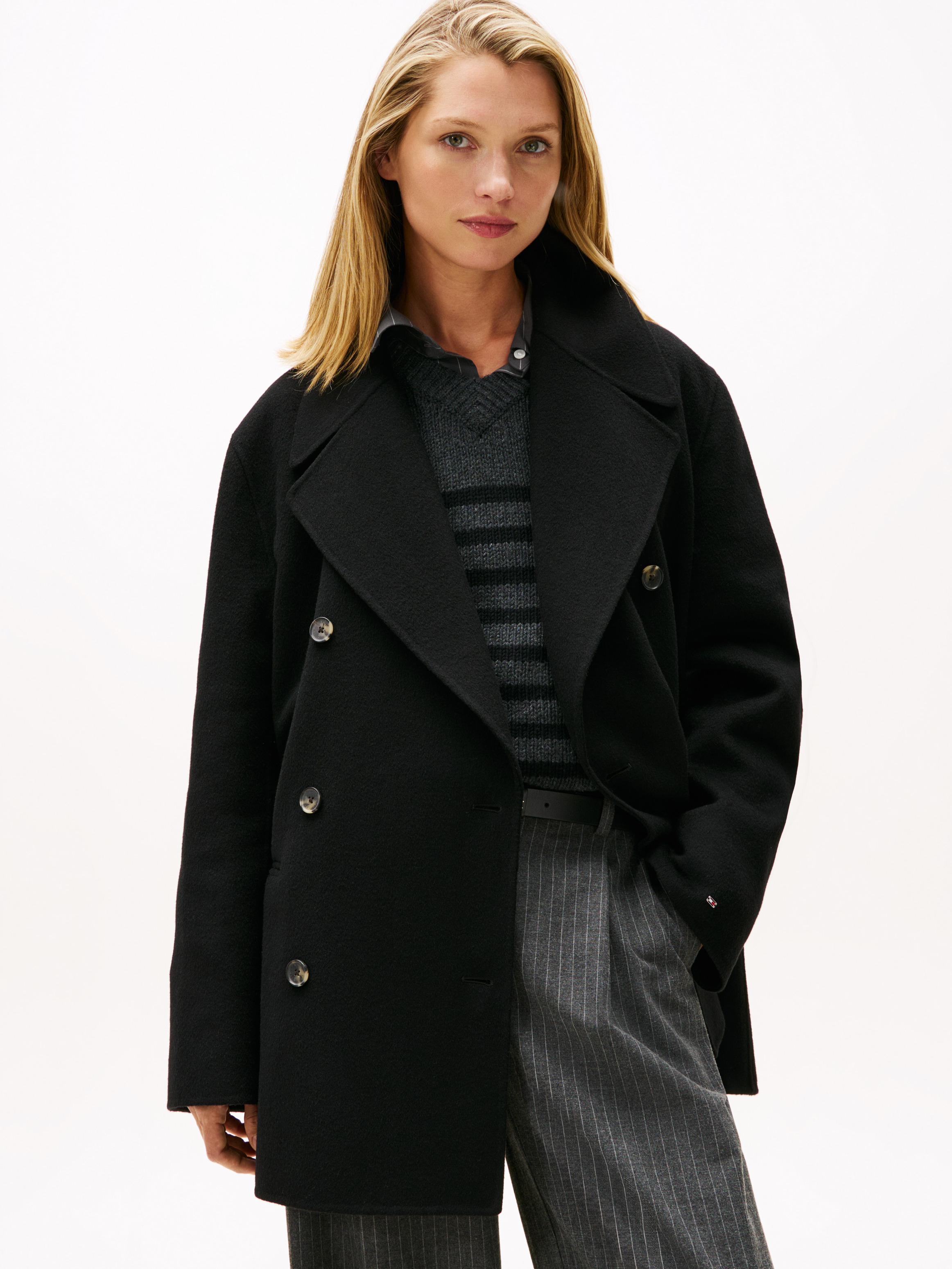 Wool Blend Double Breasted Peacoat