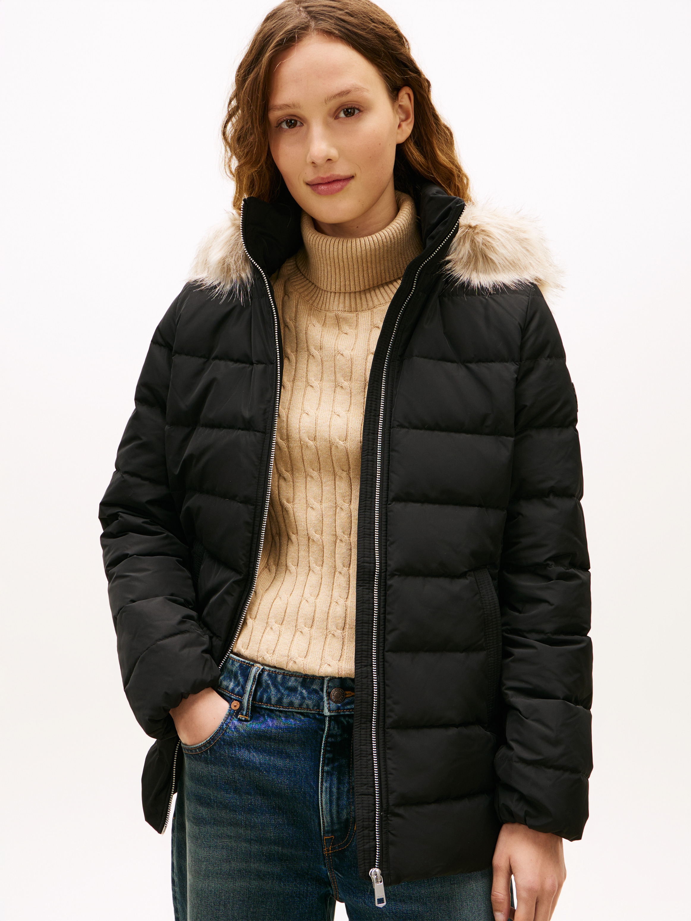 Faux Fur Hood Down Puffer Jacket
