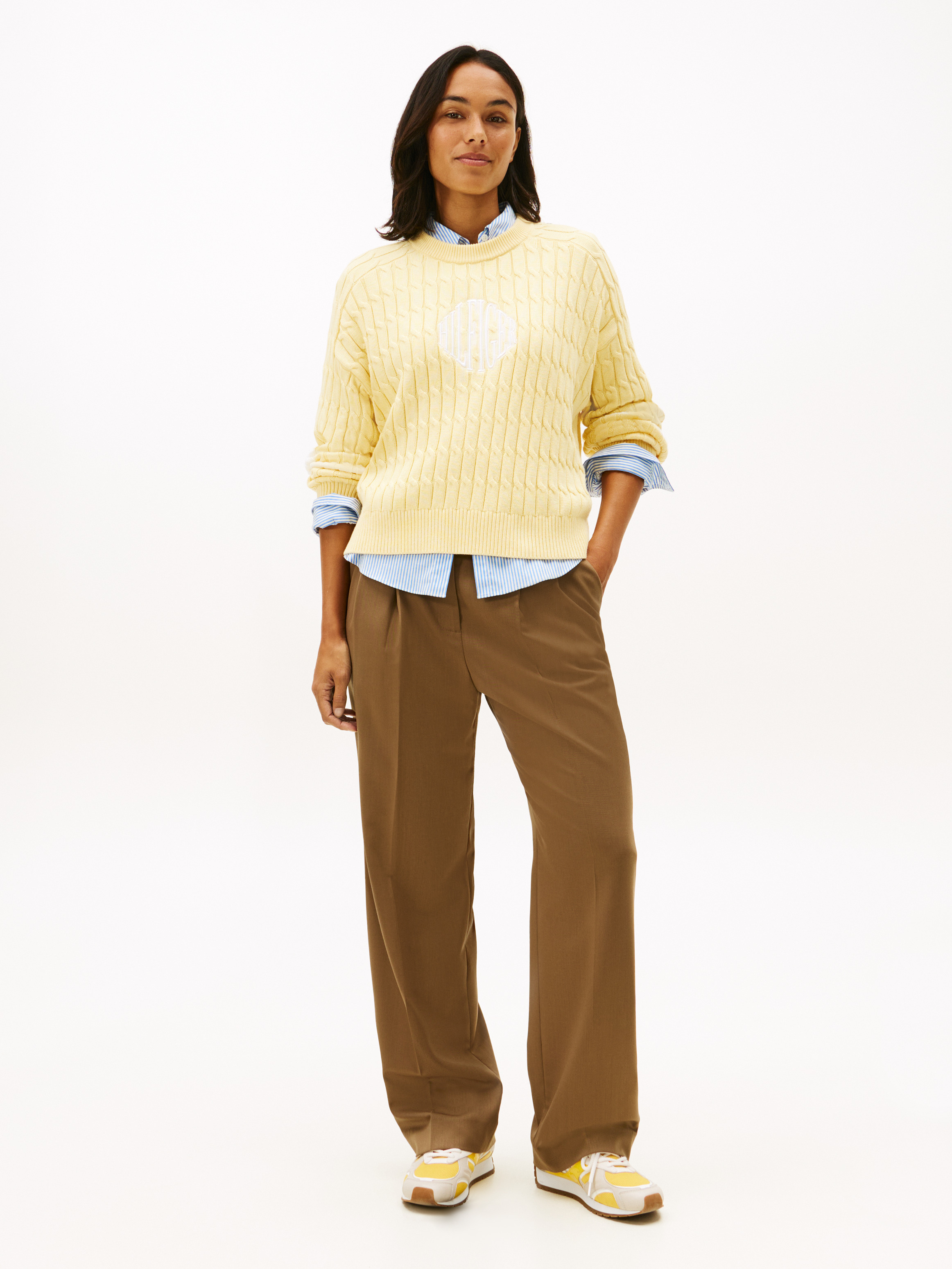 Logo Embroidery Relaxed Cable Knit Jumper | Knitwear | Tommy Hilfiger