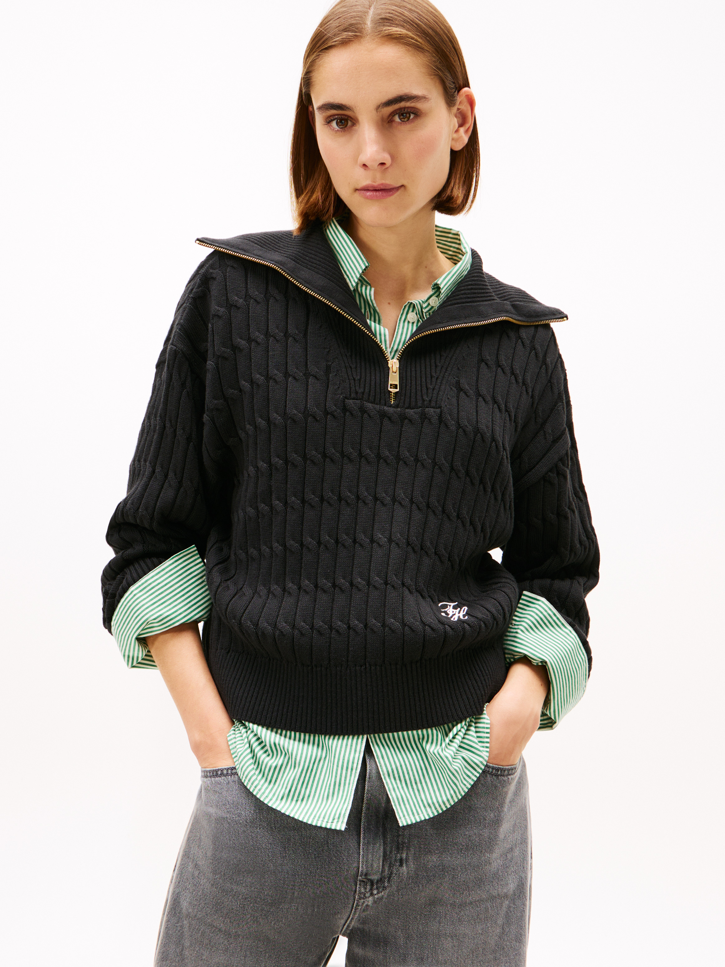 Relaxed Cable Knit Half-Zip Jumper
