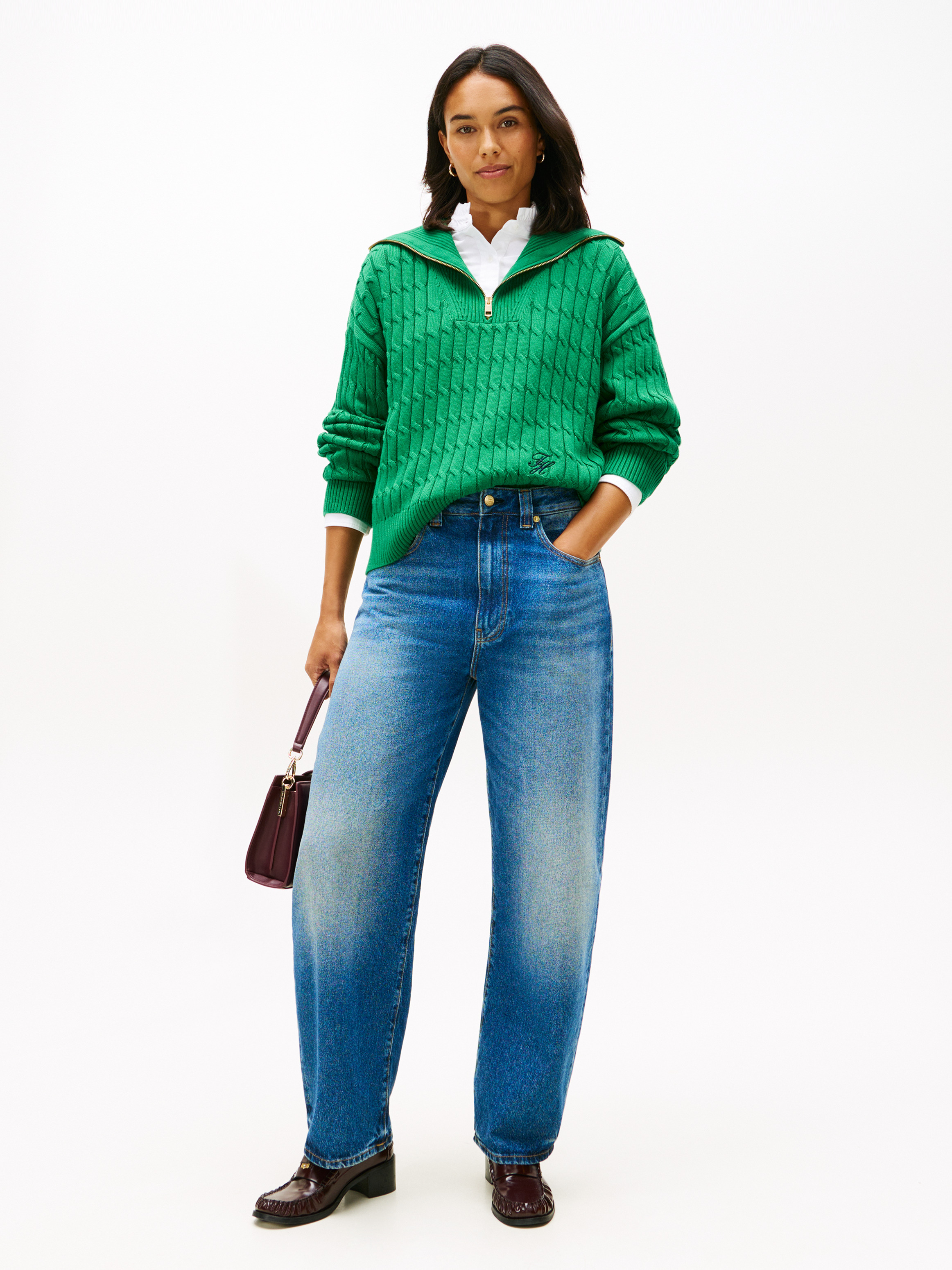 Relaxed Cable Knit Half-Zip Jumper | Knitwear | Tommy Hilfiger