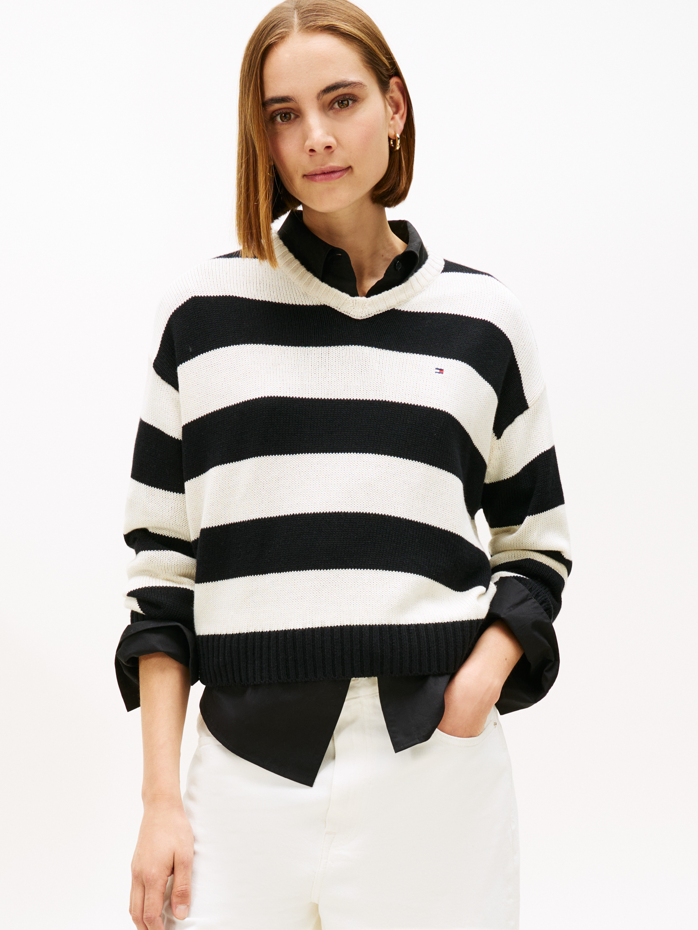 Relaxed V-Neck Rugby Sweater