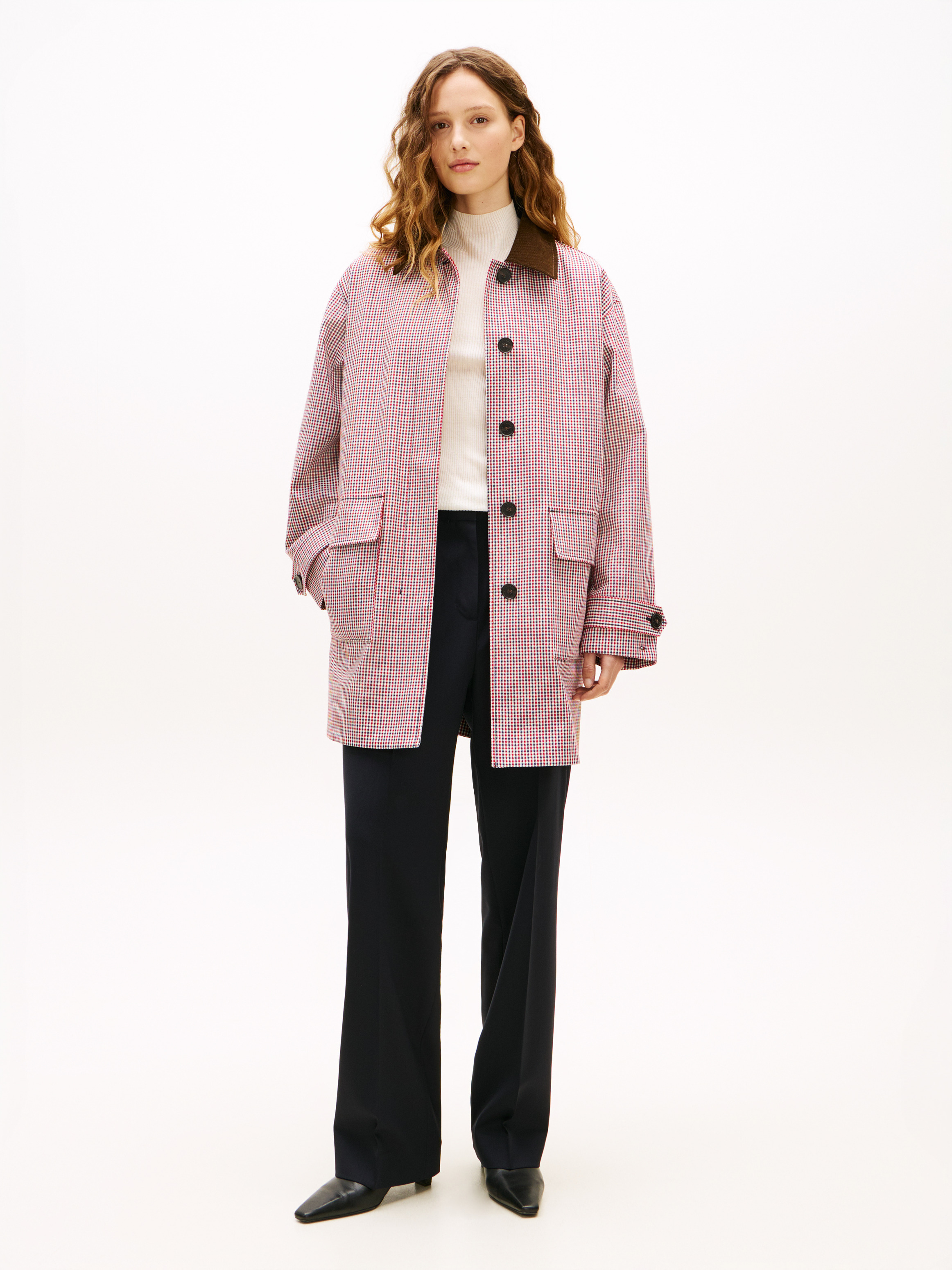 Water Repellent Check Oversized 2-In-1 Coat