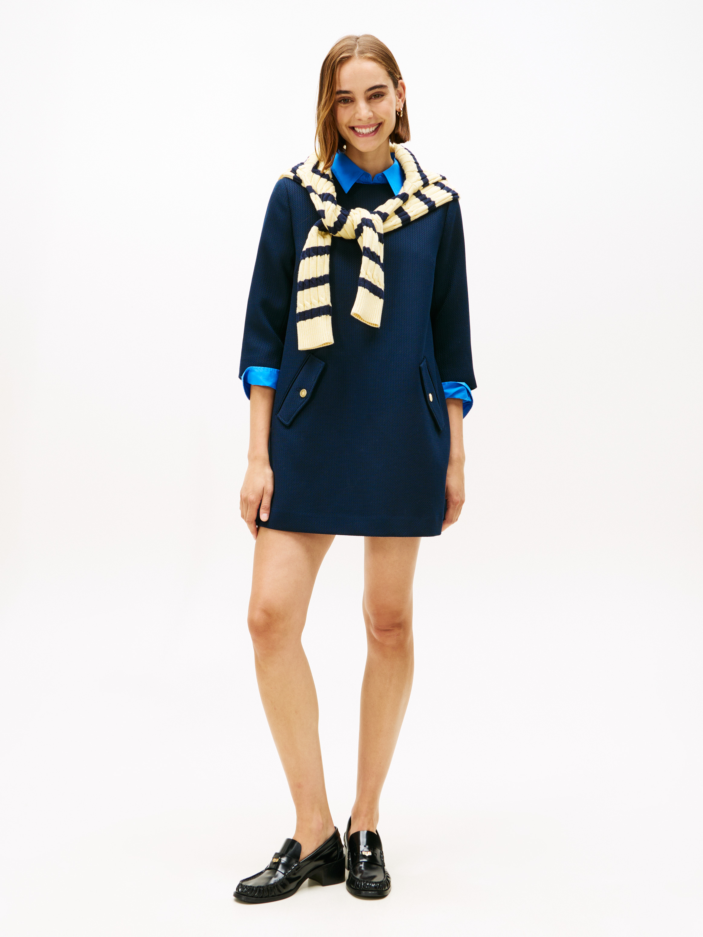Textured Wool Blend Mini Shift Dress