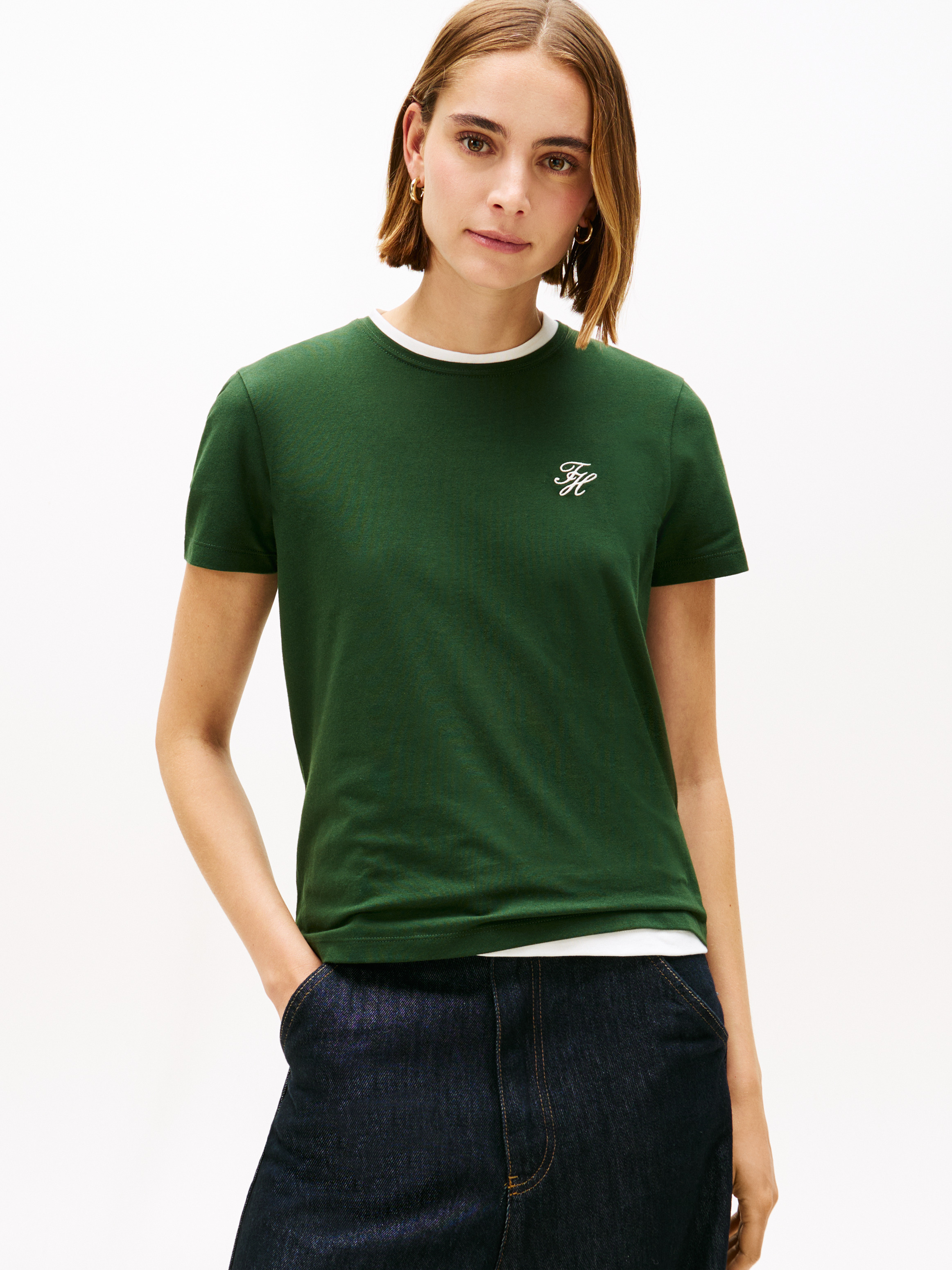Logo Embroidery Jersey Crew Neck T-Shirt