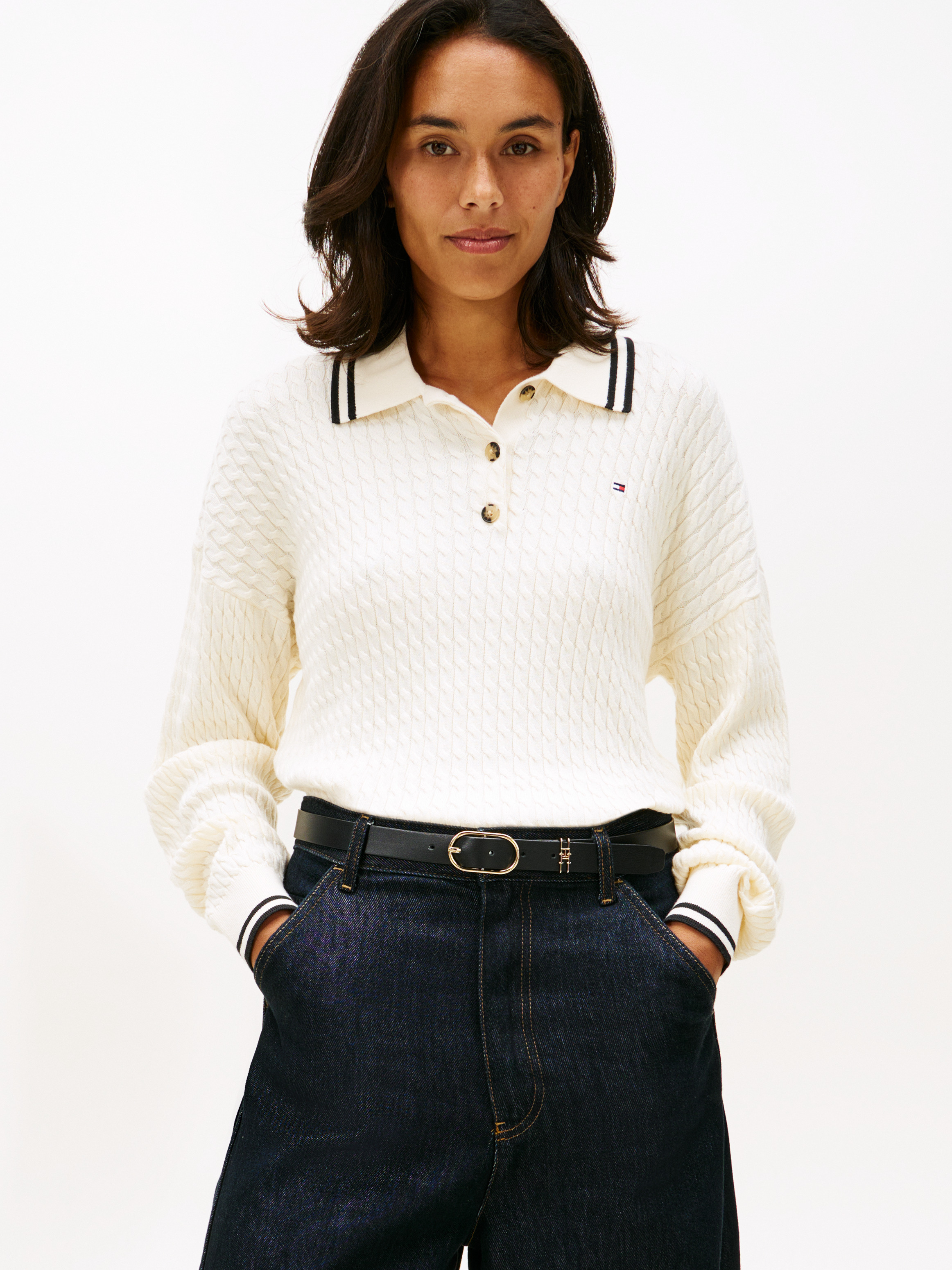 Cable Knit Polo Jumper
