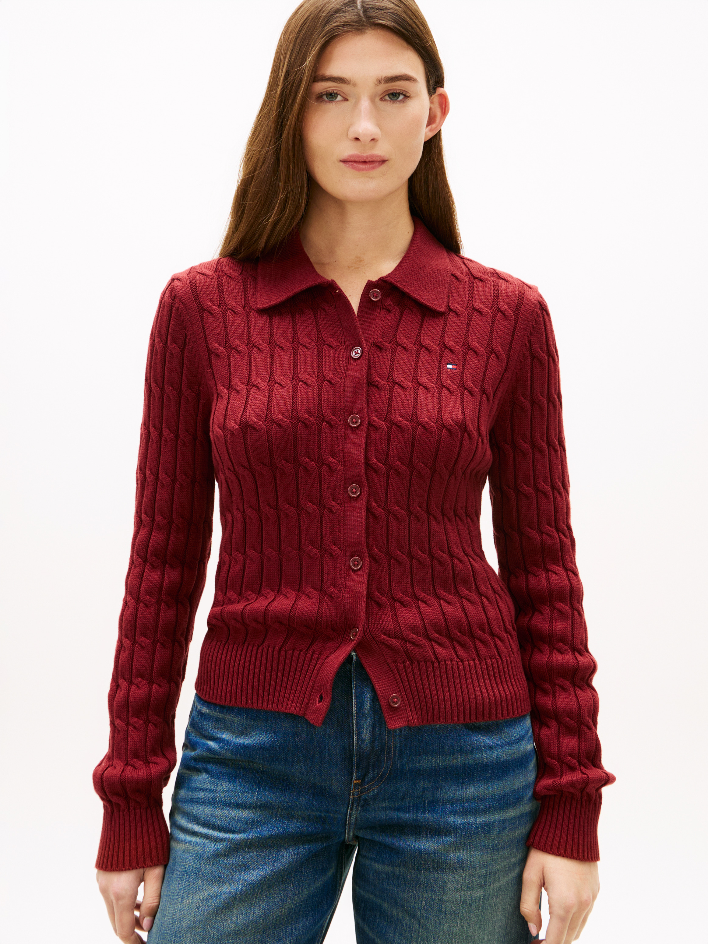 Cable Knit Polo Cardigan