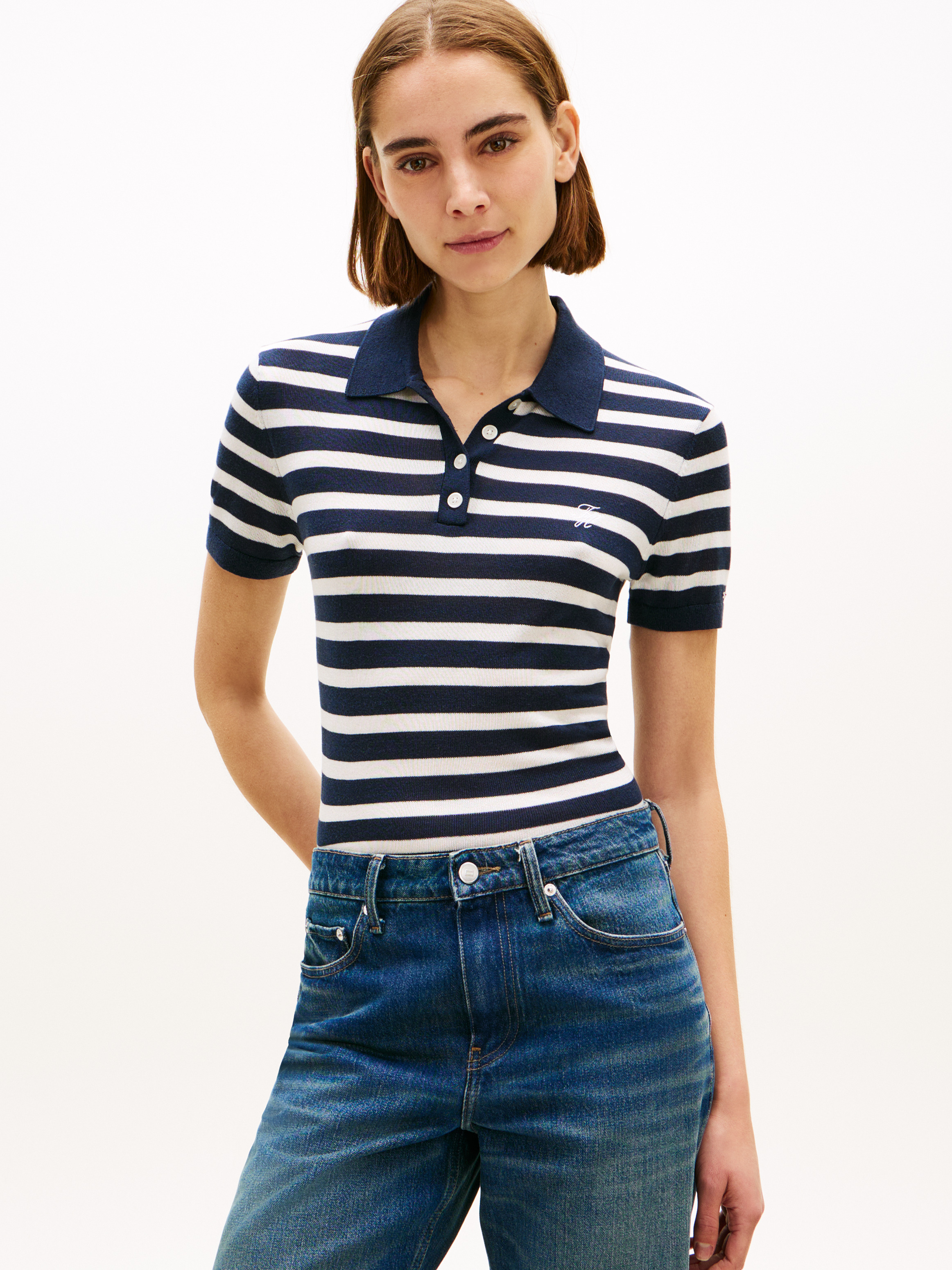 Short Sleeve Polo Jumper With Silk